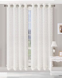 Embroidered Flower 2 Piece Grommet Sheer Curtain Panel Set