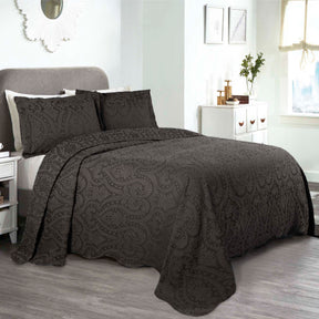 Aspen Cotton Blend Jacquard Floral Scalloped Edge Bedspread Set - Charcoal