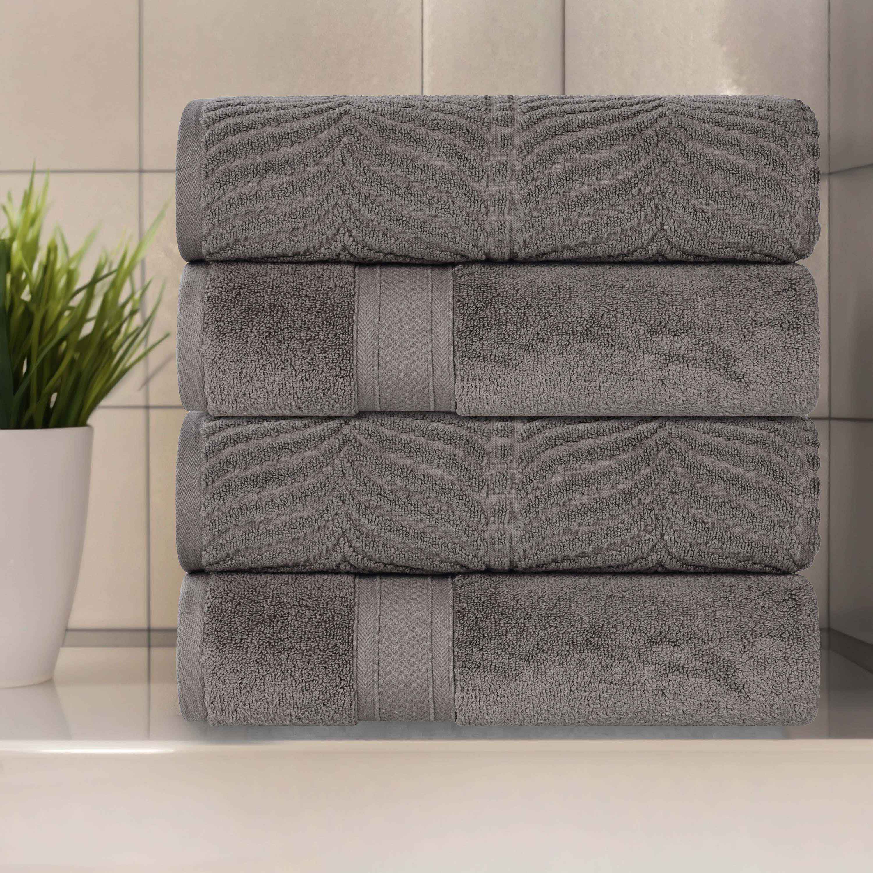 Zero Twist Cotton Solid and Jacquard Bath Towel Set of 4 - Bath Towel by Superior Brand