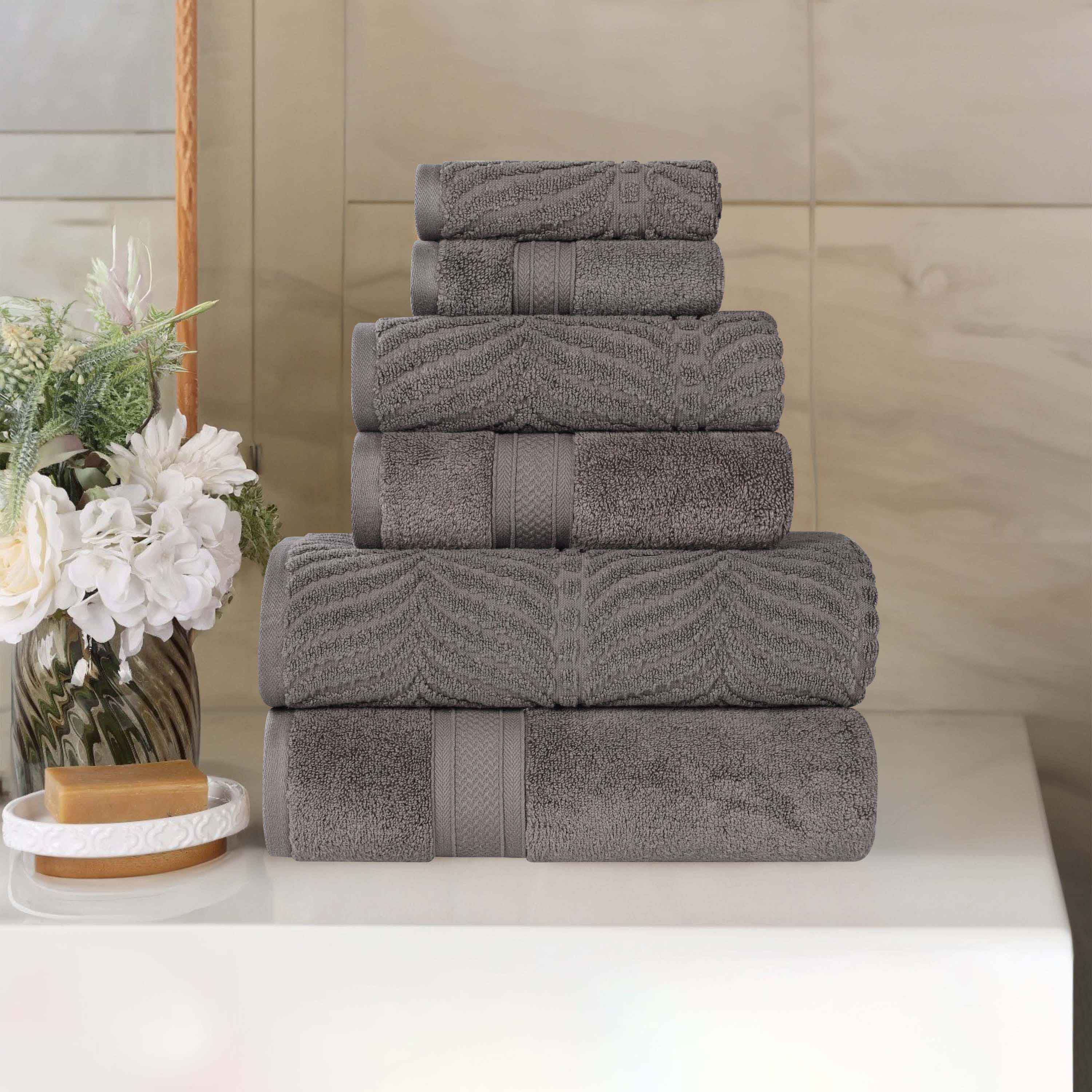 Chevron Zero Twist Solid and Jacquard Soft Cotton 6 Piece Towel Set - Towel Set by Superior Brand