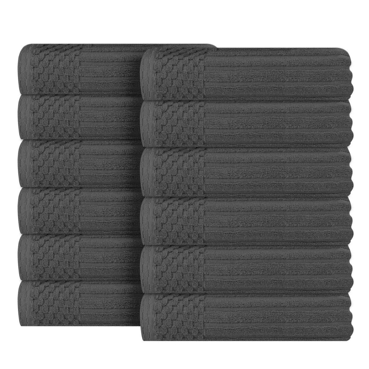 Soho Ribbed Cotton Absorbent Face Towel / Washcloth Set of 12 - Charcoal