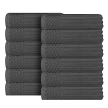 Soho Ribbed Cotton Absorbent Face Towel / Washcloth Set of 12 - Charcoal
