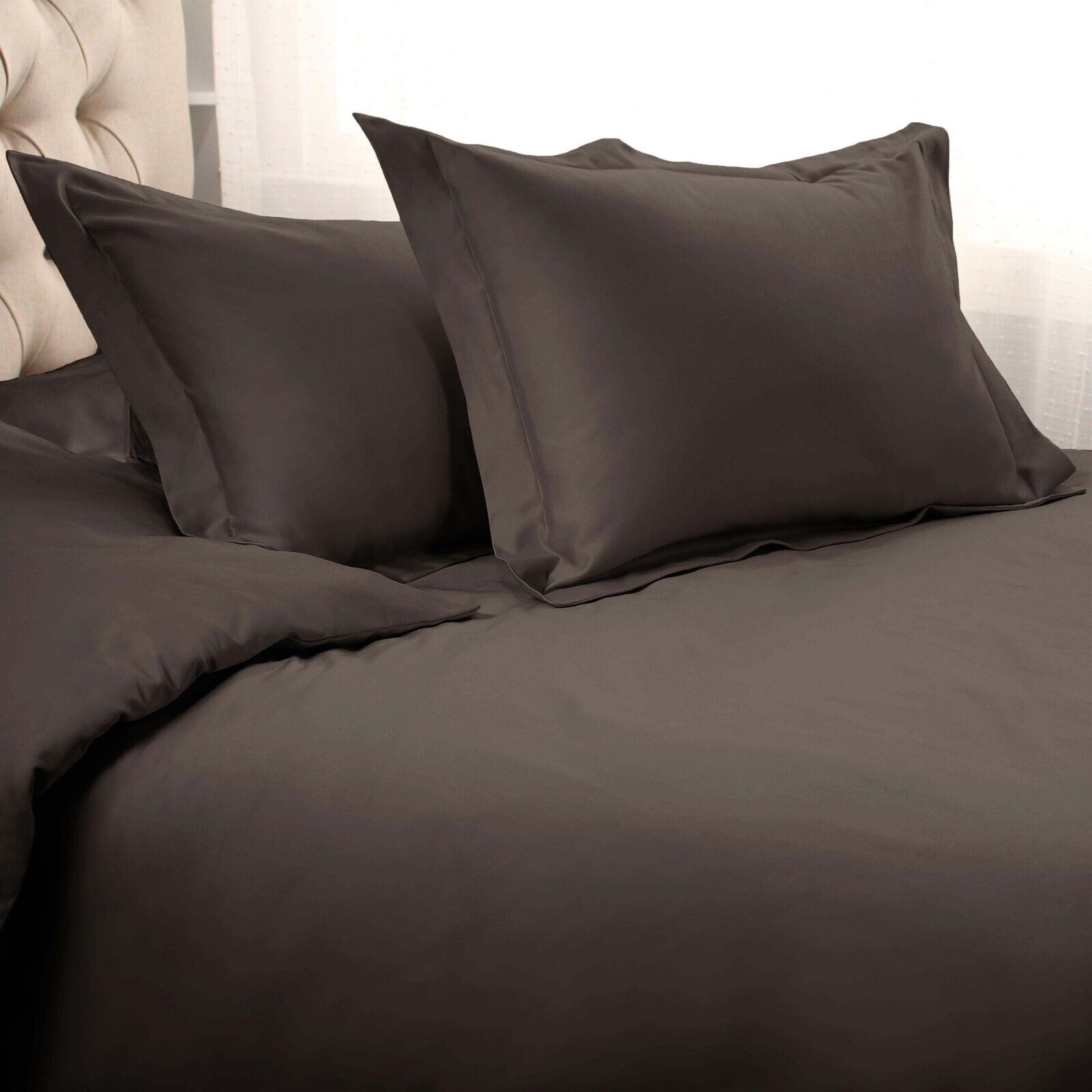Superior Egyptian Cotton Solid All-Season Duvet Cover Set with Button Closure - Charcoal
