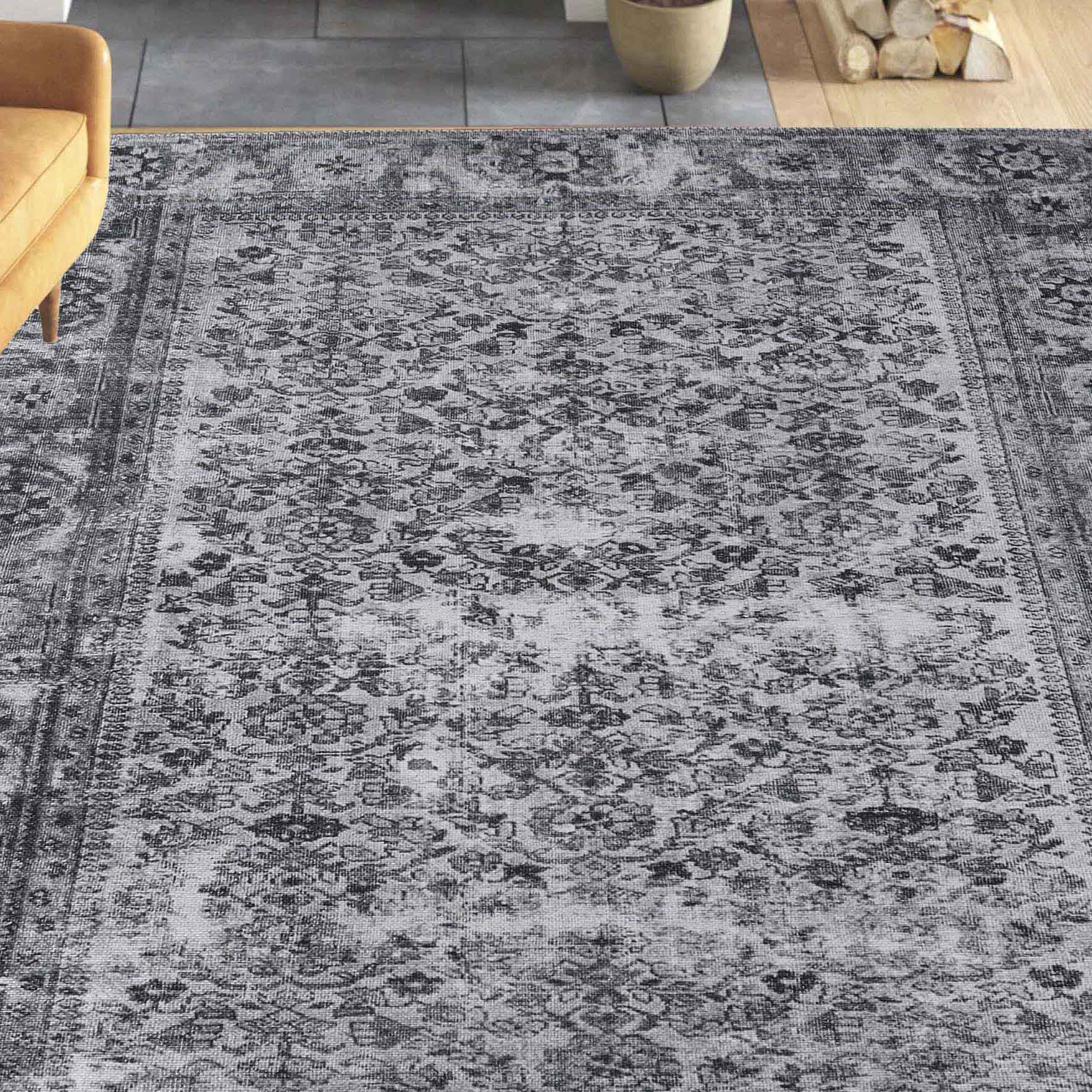 Classic Antique Floral Polyester Flat-weave Indoor Area Rug - Charcoal