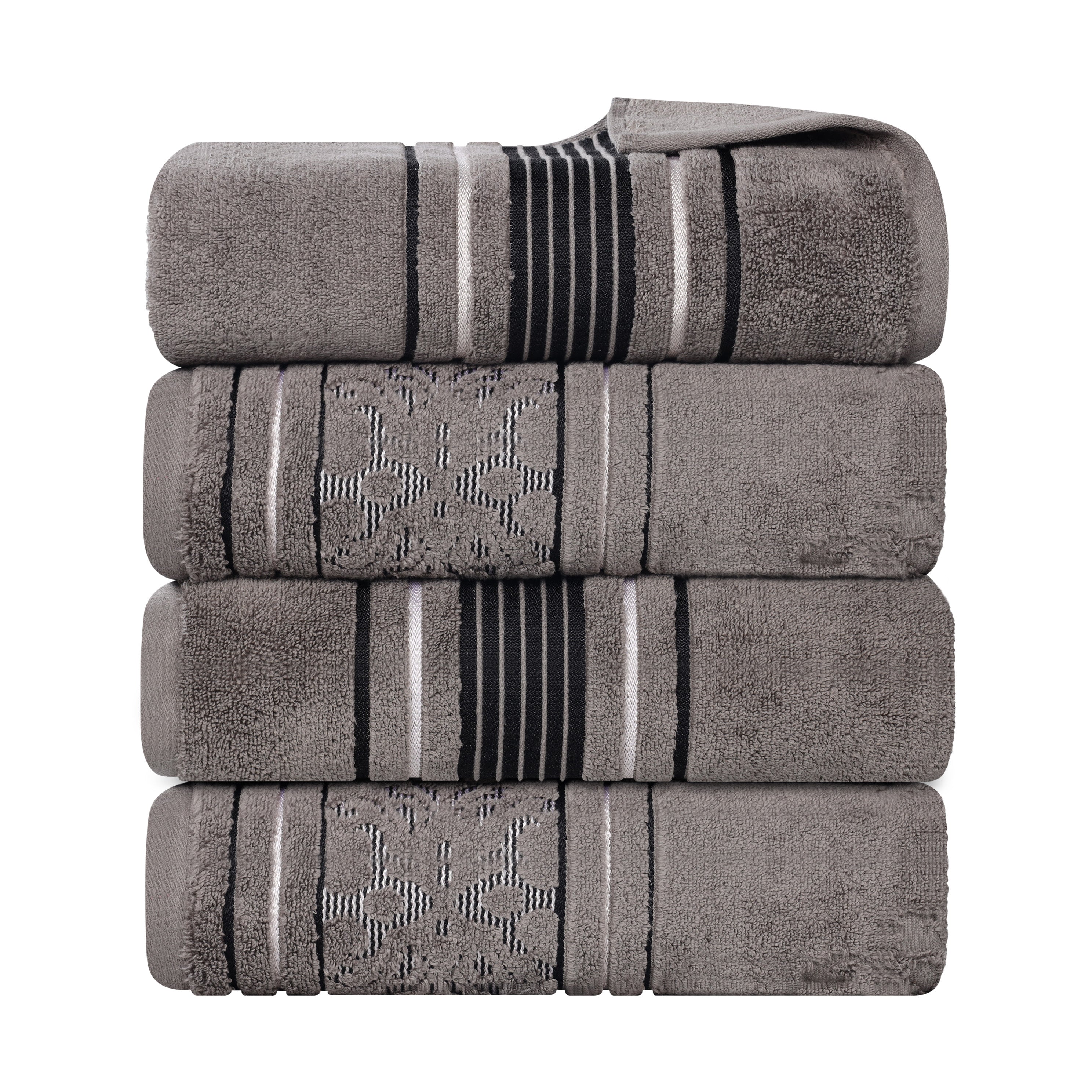 Sadie Zero Twist Cotton Solid and Jacquard Floral Bath Towel Set of 4 - Bath Towel by Superior Brand