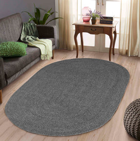 Classic Braided Weave Oval Area Rug Indoor Outdoor Rugs - Charcoal