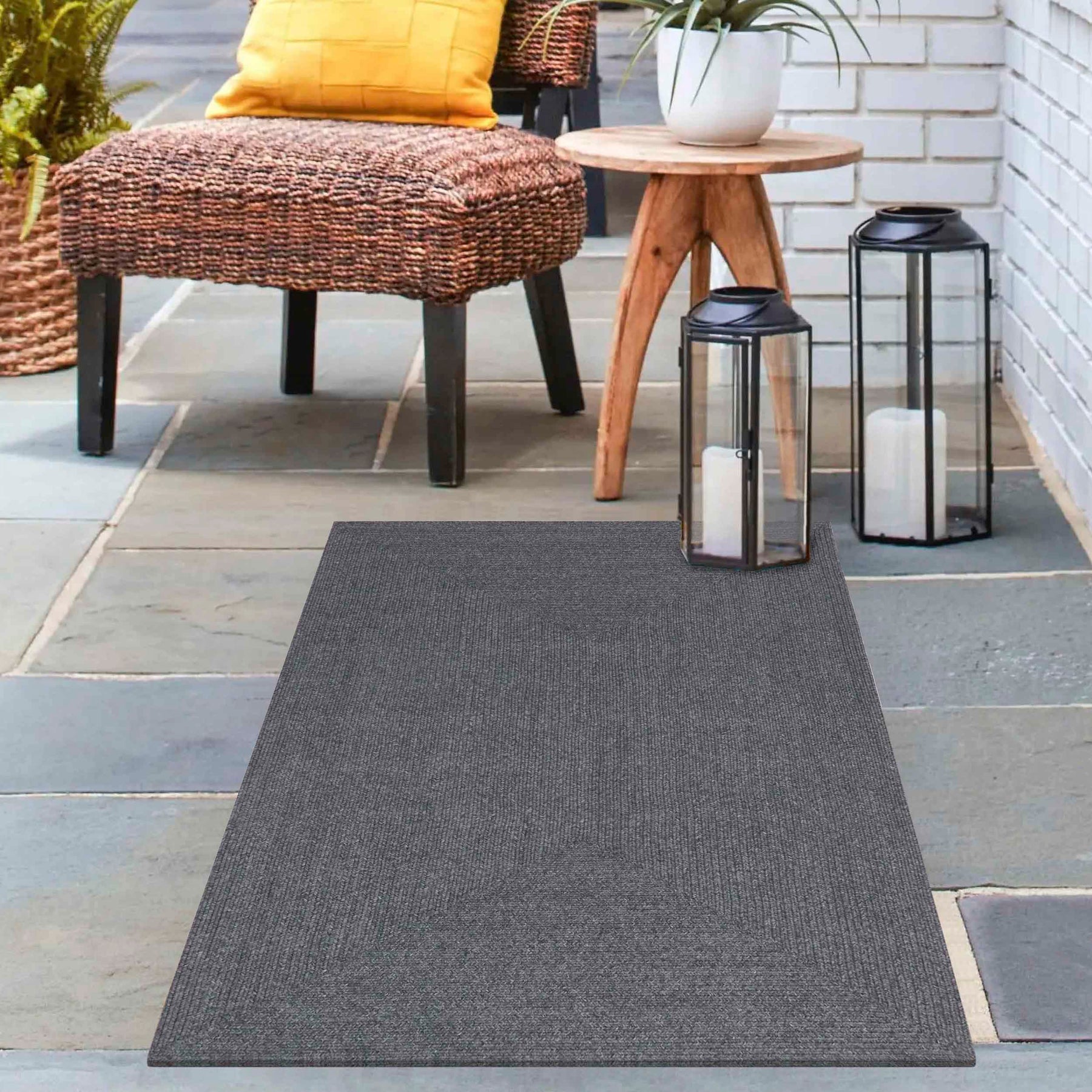 Bohemian Indoor Outdoor Rugs Solid Rectangle Braided Area Rug