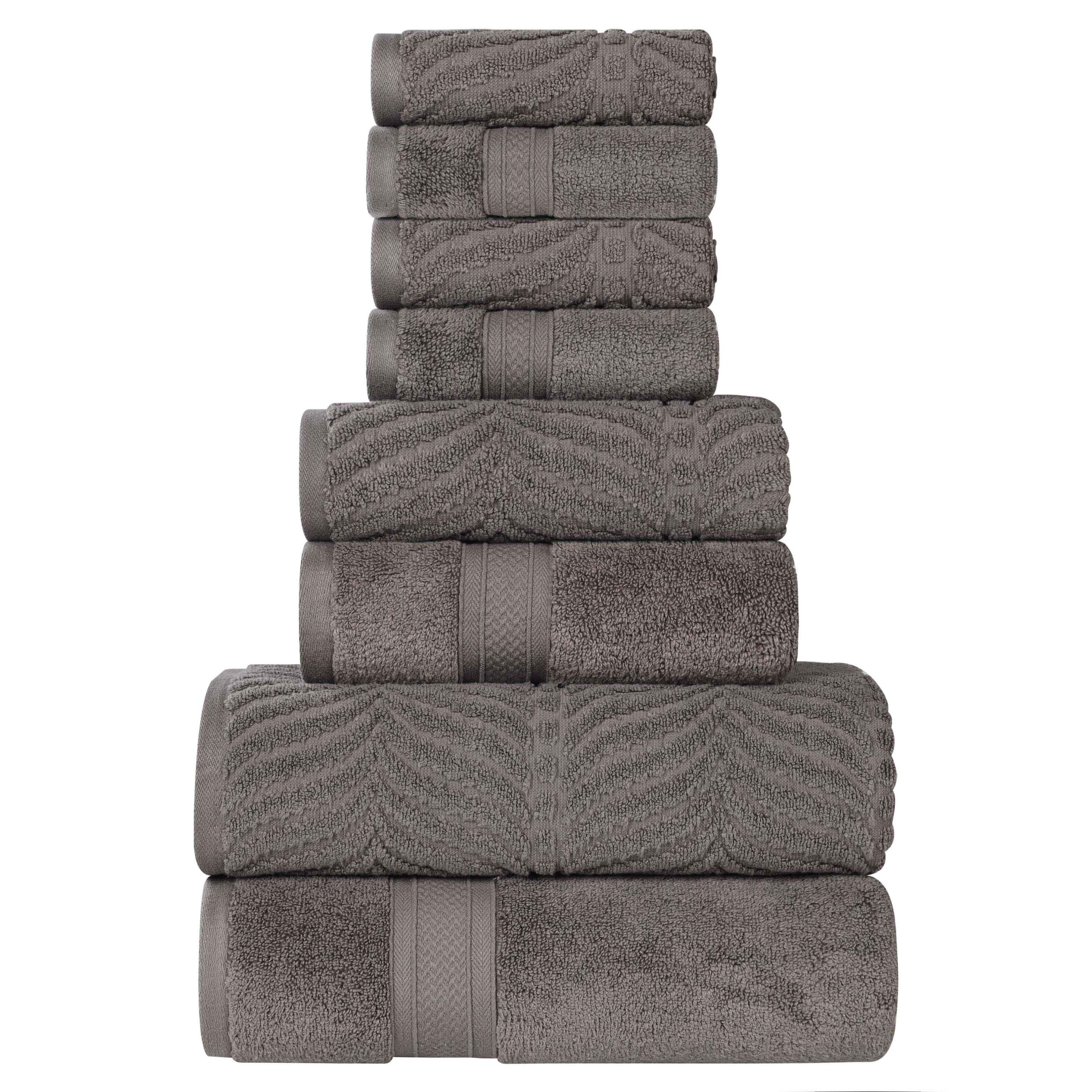 Chevron Zero Twist Solid and Jacquard Cotton 8 Piece Towel Set - Towel Set by Superior Brand