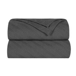 Milan Cotton Textured Jacquard Striped Lightweight Woven Blanket - Charcoal