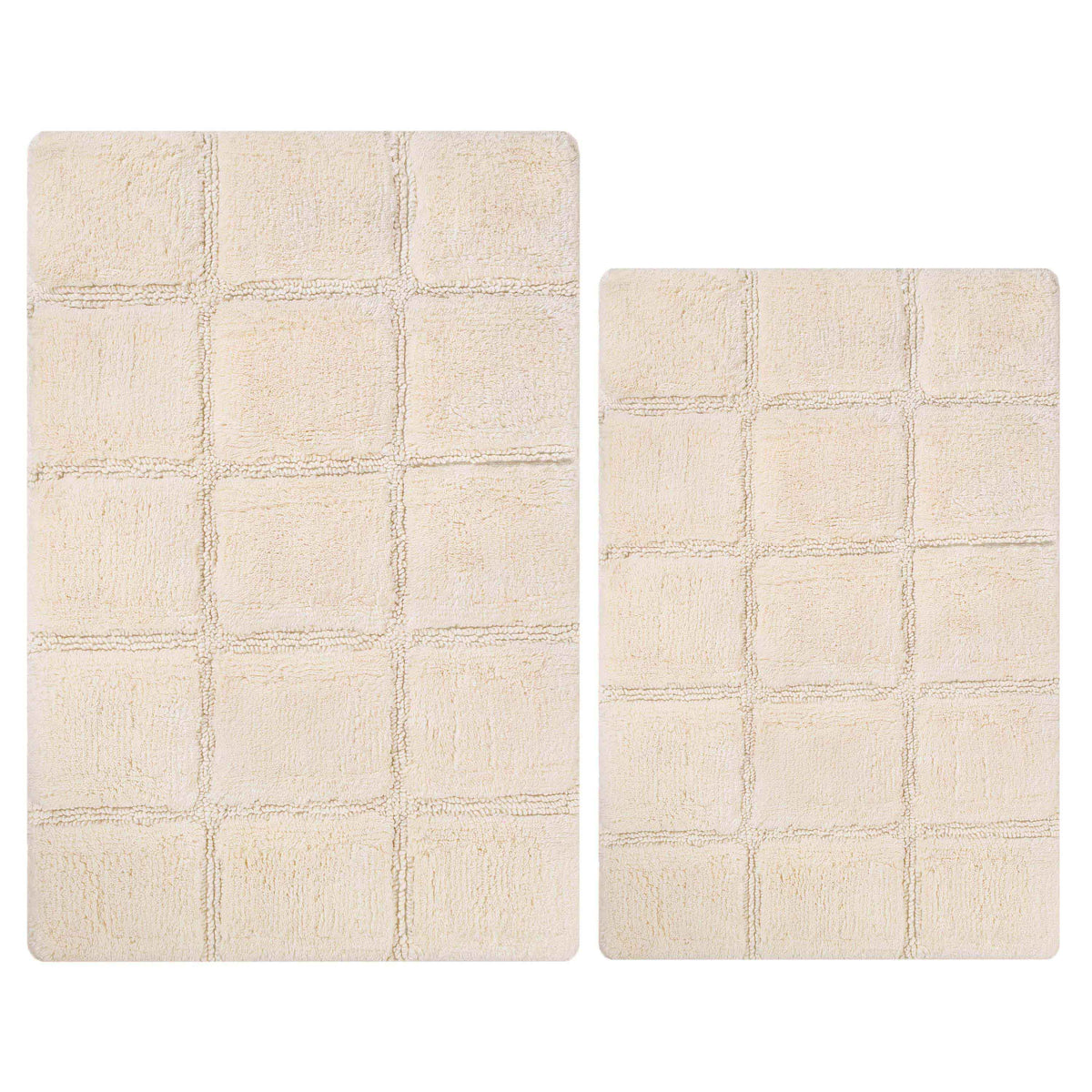 2 Piece Cotton Checkered Solid Non Slip Bath Rug Set - Ivory