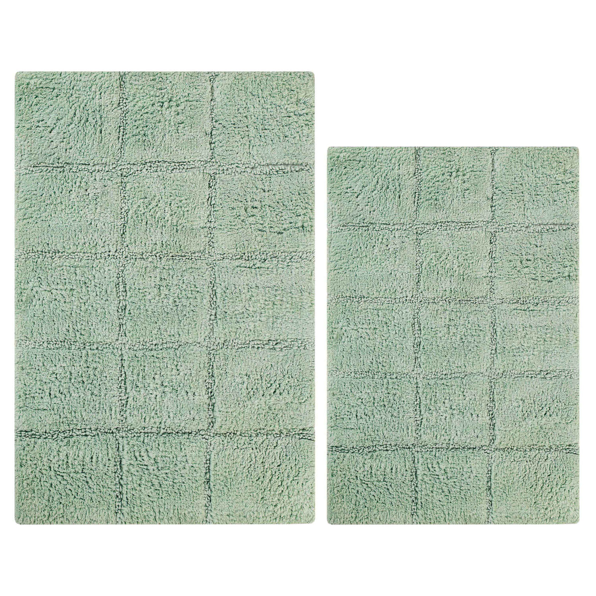 2 Piece Cotton Checkered Solid Non Slip Bath Rug Set - Sage