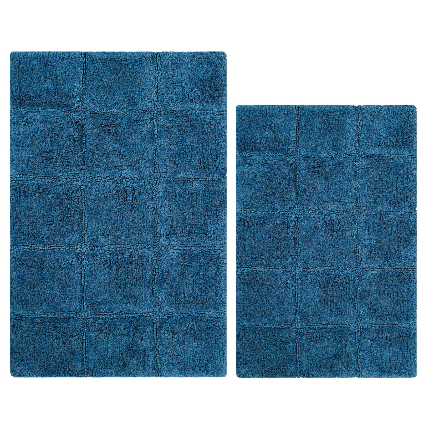 2 Piece Cotton Checkered Solid Non Slip Bath Rug Set - Sapphire