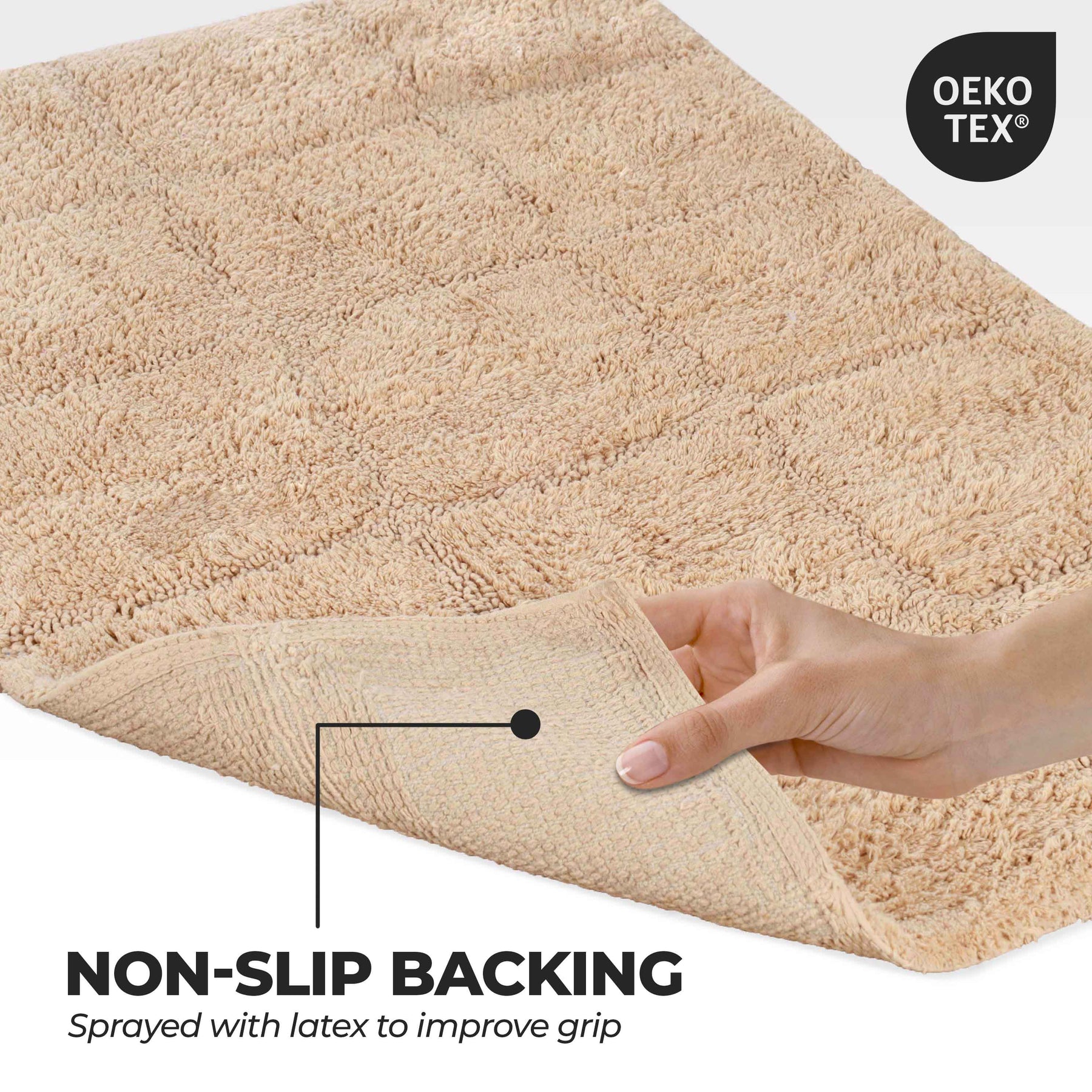 Superior Non-Slip Washable Cotton 2 Piece Bath Rug Set - Taupe