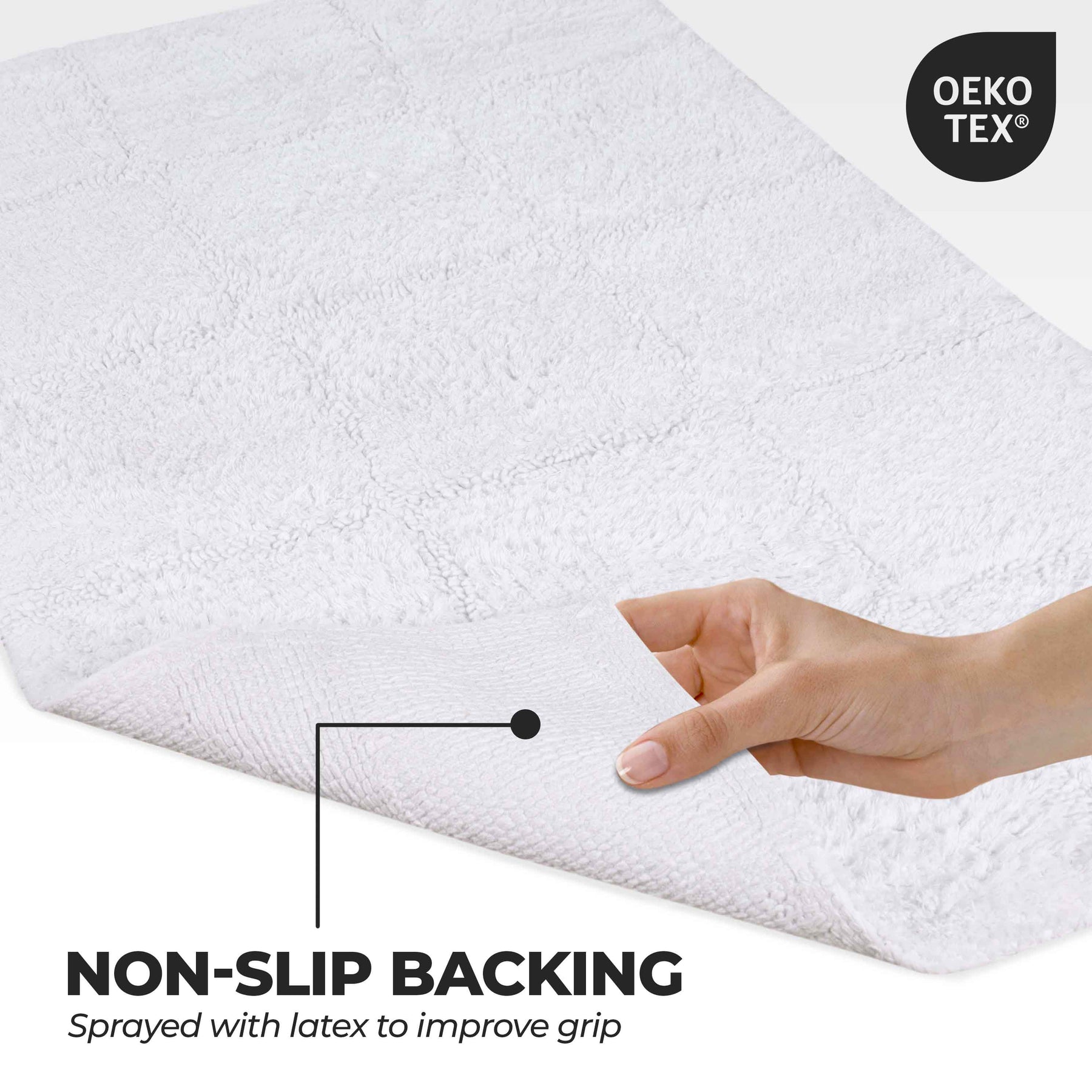 2 Piece Cotton Checkered Solid Non Slip Bath Rug Set - White