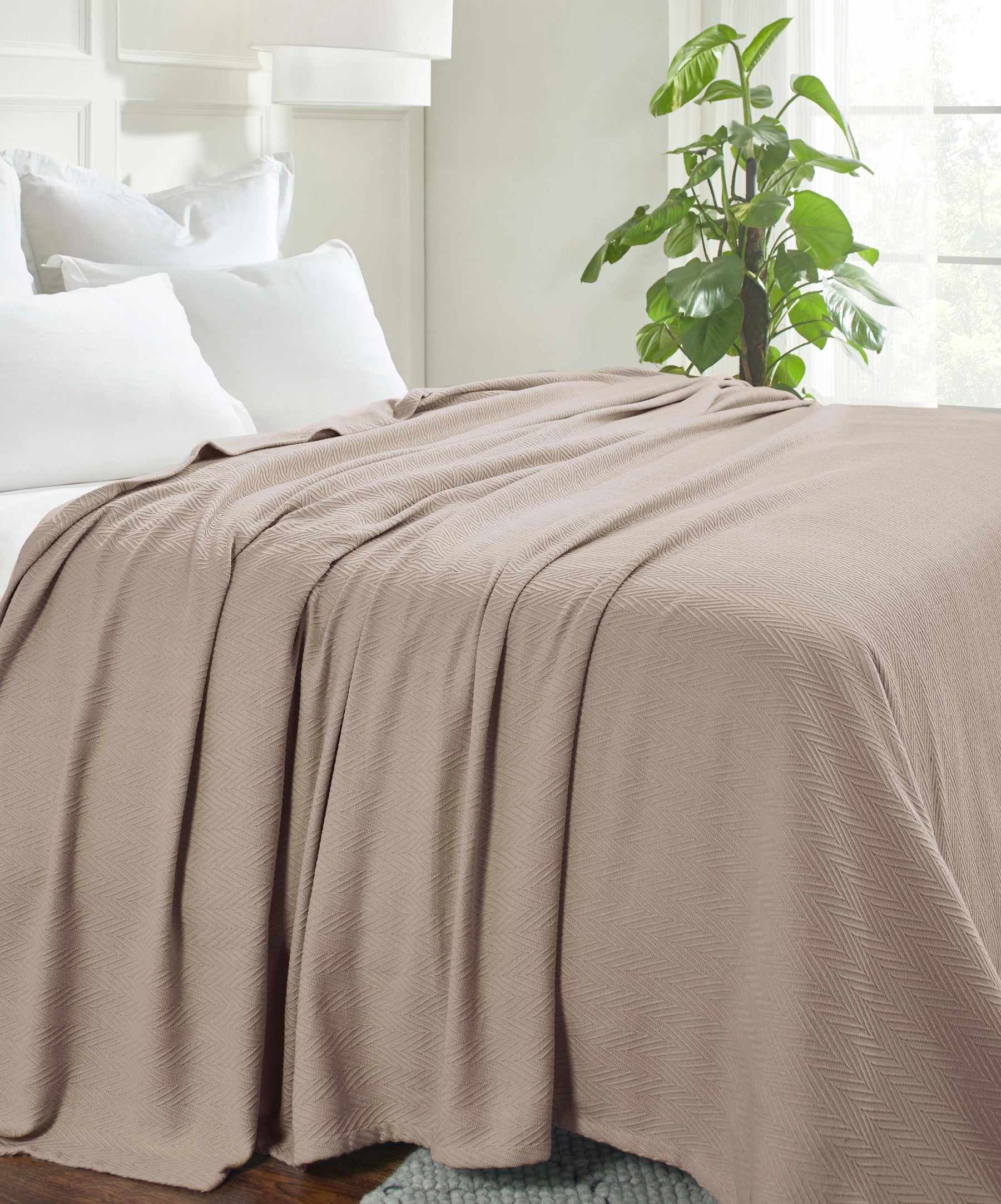 Chevron All-Season Cotton Blanket -Khaki