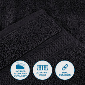 Chevron Zero Twist Cotton Solid and Jacquard Hand Towel - Black