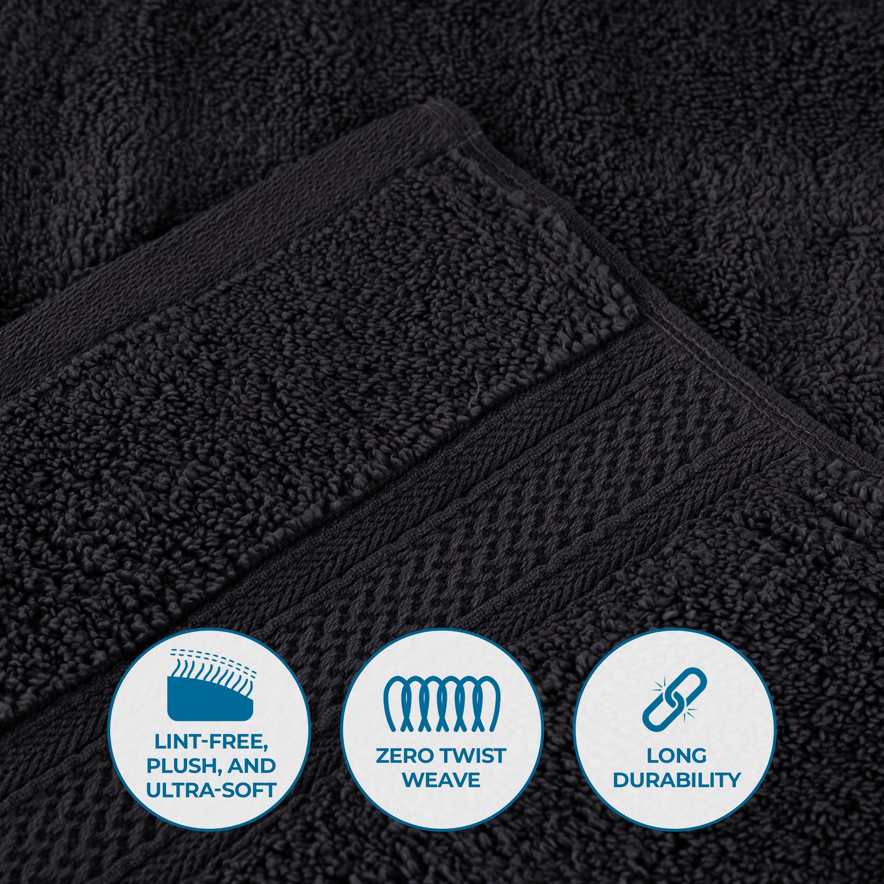 Chevron Zero Twist Cotton Solid and Jacquard Bath Sheet - Black