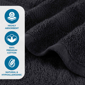 Chevron Zero Twist Cotton Solid and Jacquard 6 Piece Towel Set - Black