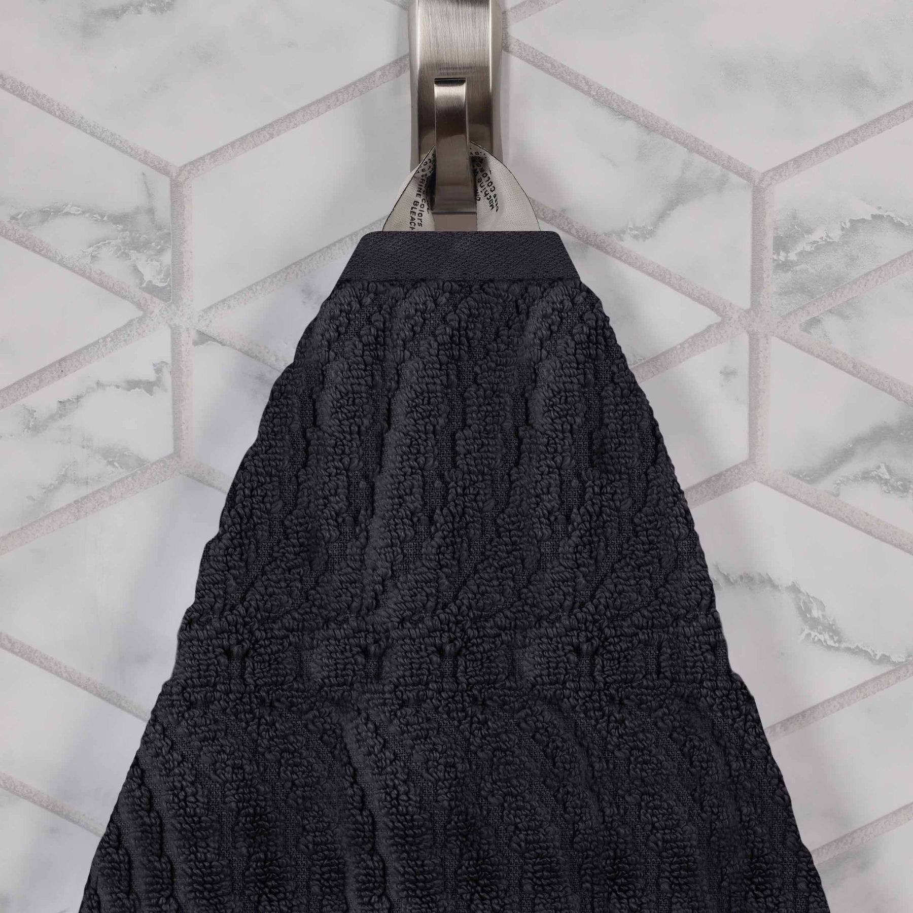 Chevron Zero Twist Cotton 3 Piece Jacquard Towel Set - Black