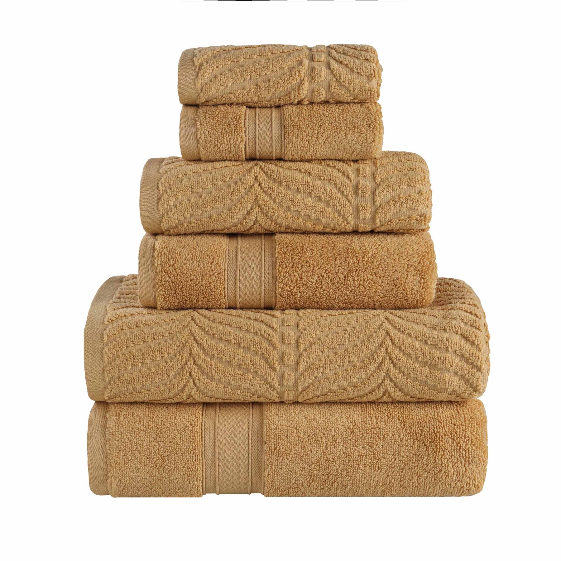 Chevron Zero Twist Cotton Solid and Jacquard 6 Piece Towel Set - Gold