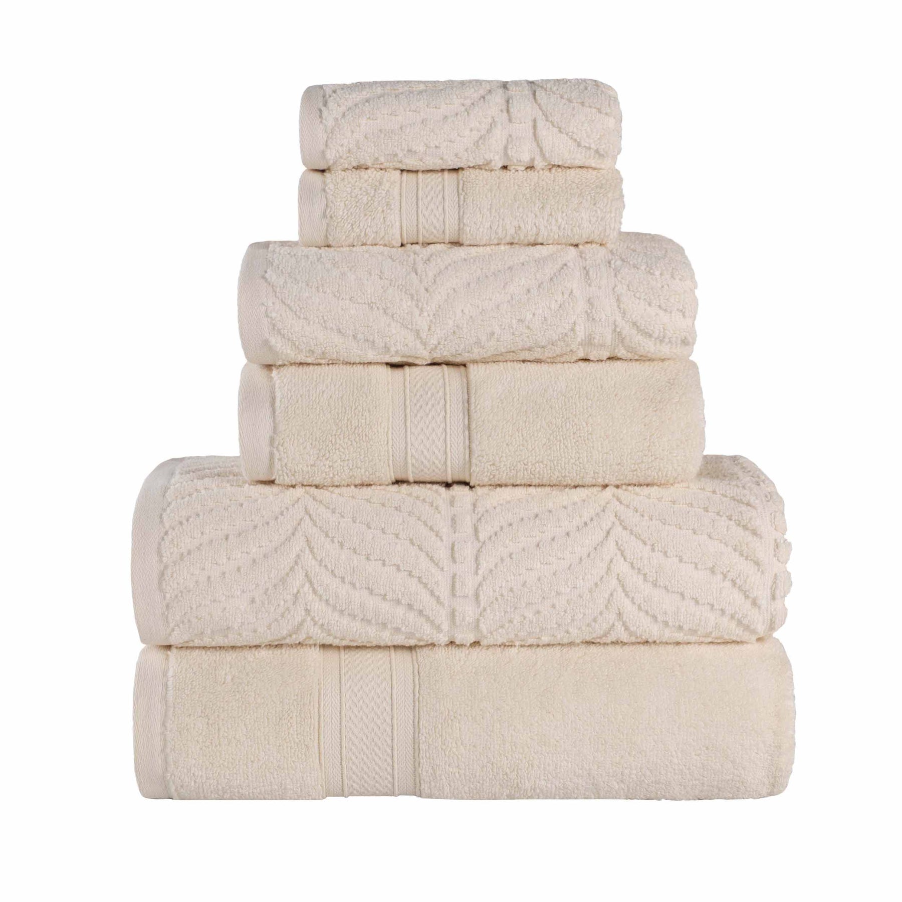 Chevron Zero Twist Cotton Solid and Jacquard 6 Piece Towel Set - Ivory