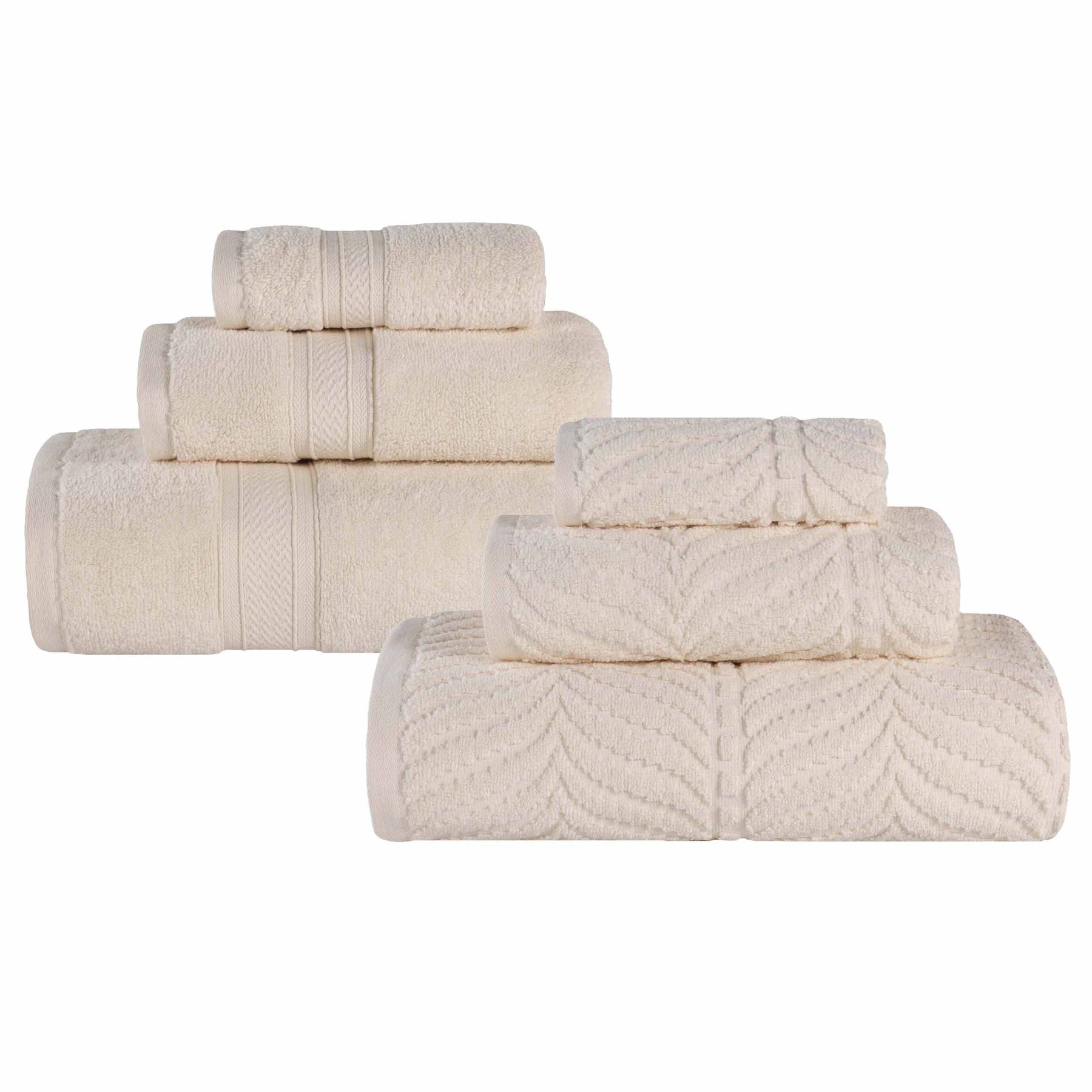 Chevron Zero Twist Cotton Solid and Jacquard 6 Piece Towel Set - Ivory