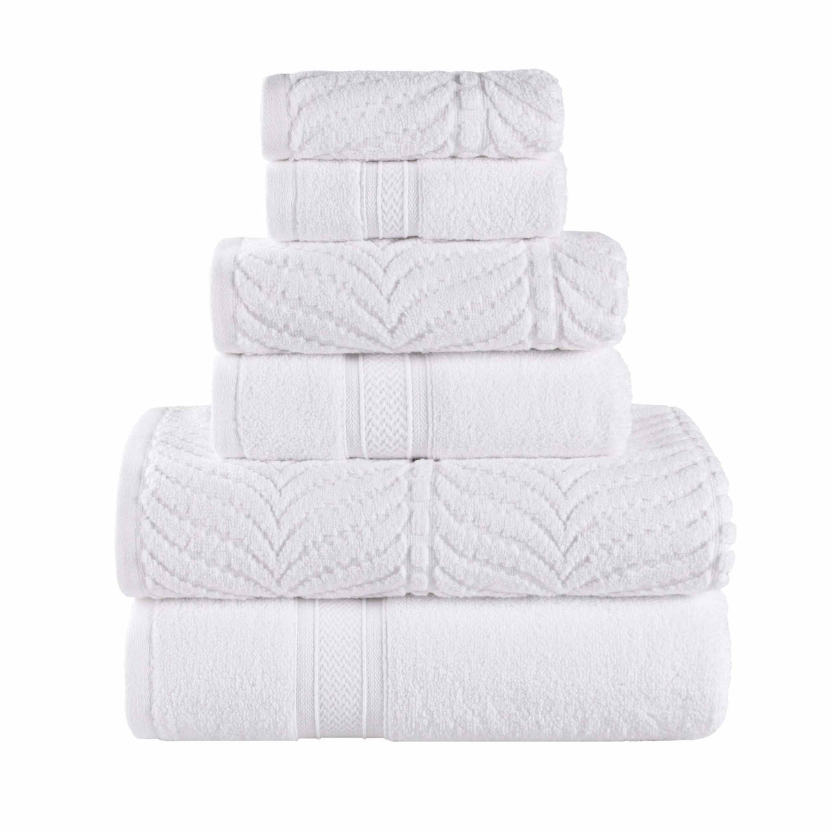 Chevron Zero Twist Cotton Solid and Jacquard 6 Piece Towel Set - White