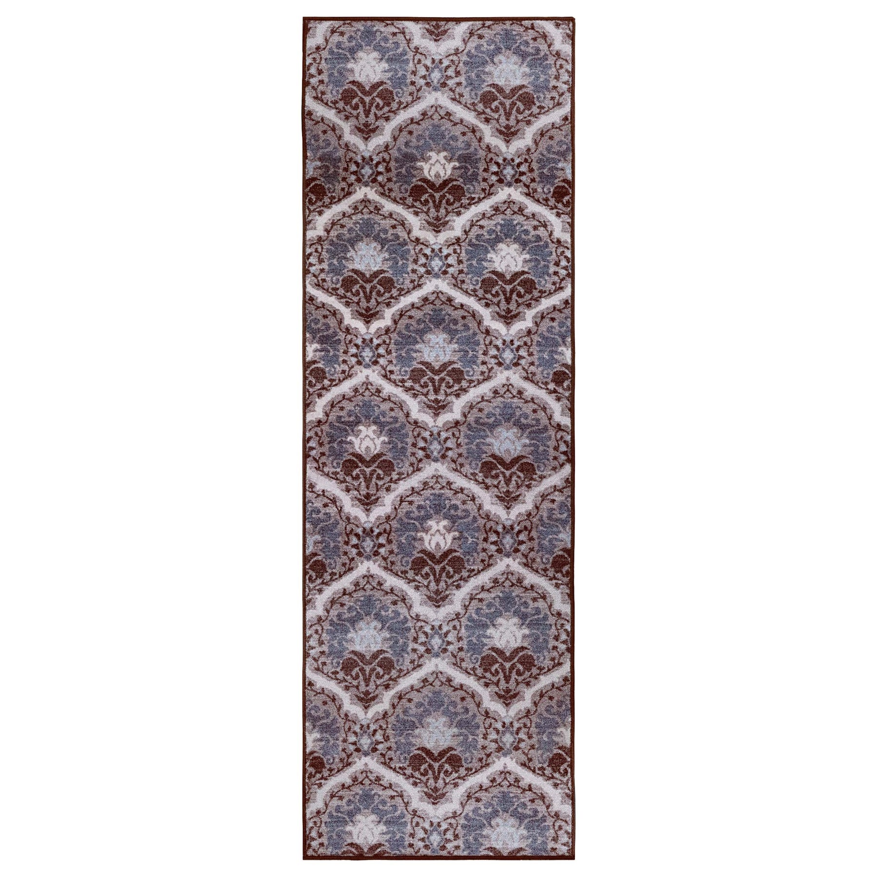 Chloe Non-Slip Floral Damask Indoor Washable Area Rug - Chocolate