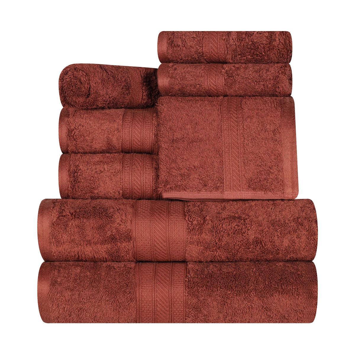 Cotton Heavyweight Absorbent Plush 8 Piece Towel Set - Chocolate