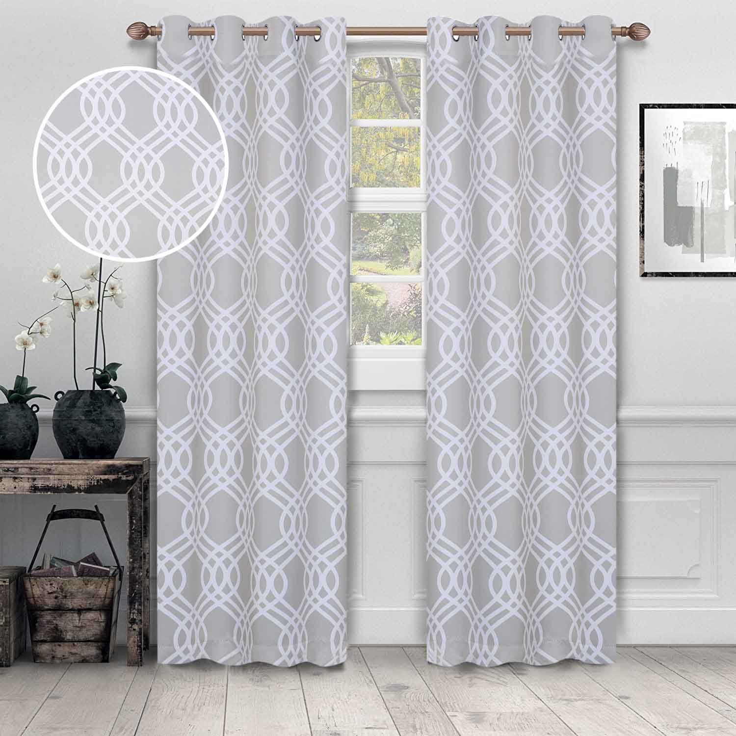 Ribbon Trellis Washable Room Darkening Blackout Curtains, Set of 2 - Blackout Curtains by Superior Brand