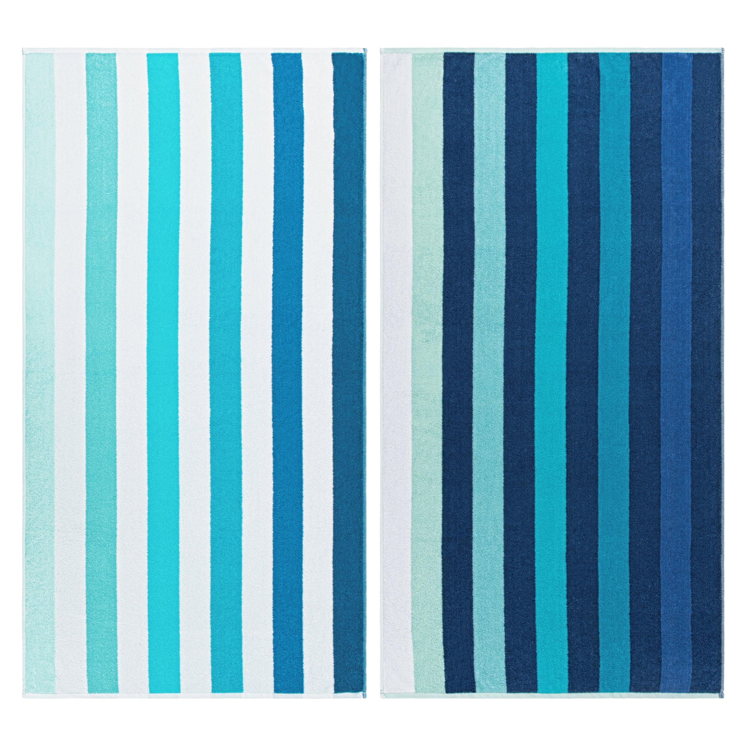 Coastal Blues Cotton Oversized 2 Piece Beach Towel Set - Egyptian Cotton Beach Towel by Superior