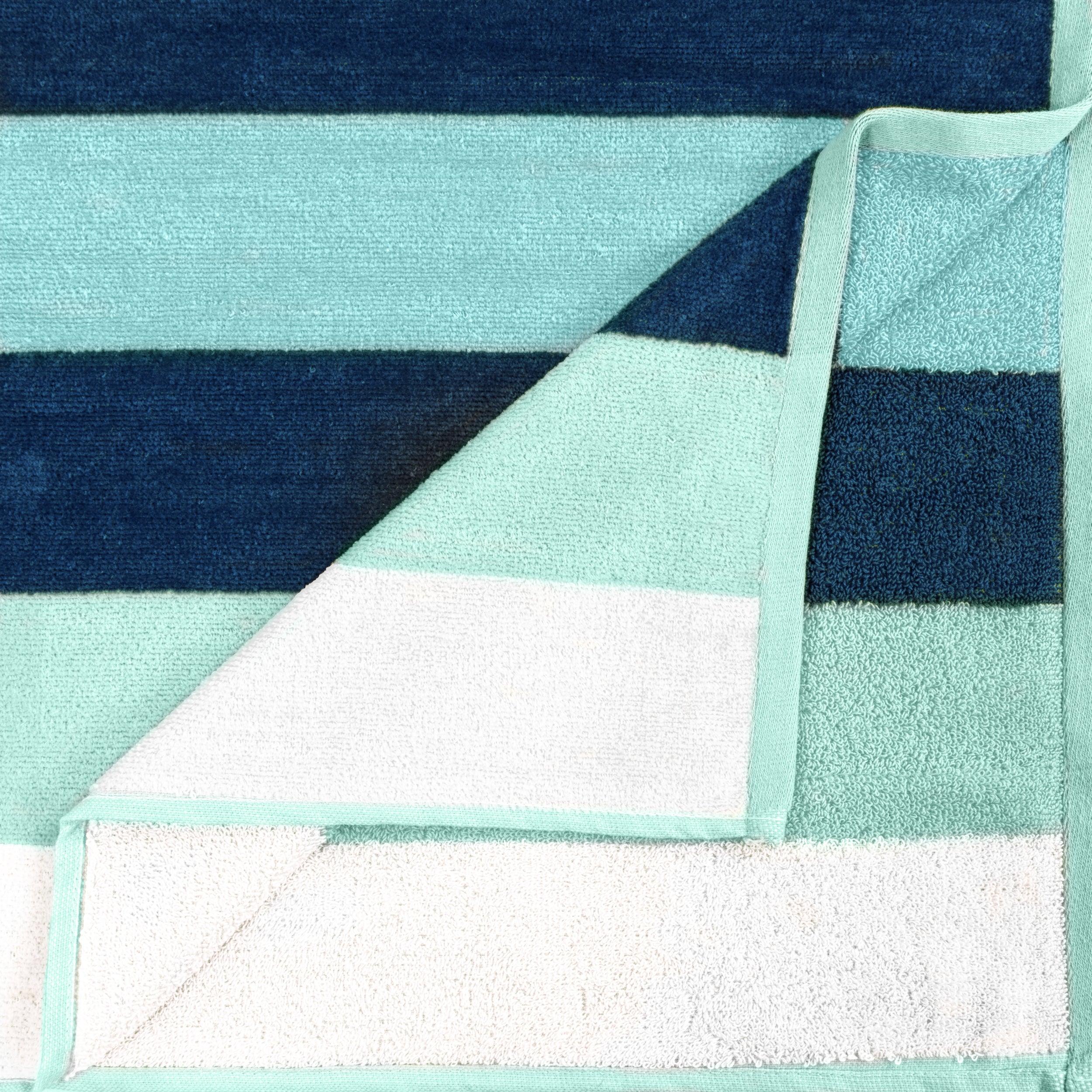 Coastal Blues Cotton Oversized 2 Piece Beach Towel Set - Egyptian Cotton Beach Towel by Superior