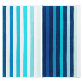 Superior Coastal Blues Cotton Oversized Beach Towel Set - Blue