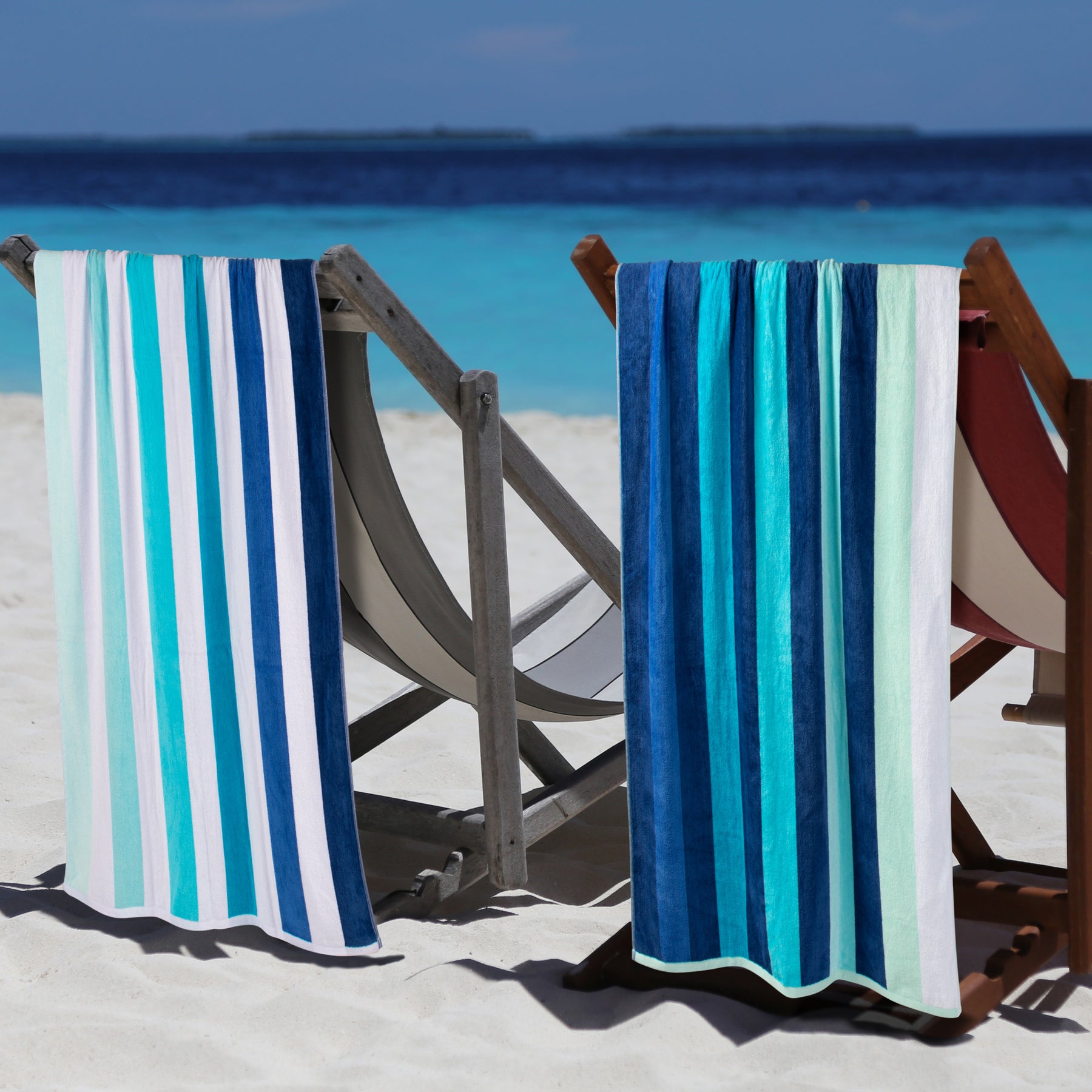 Coastal Blues Cotton Oversized Beach Towel Set - Blue