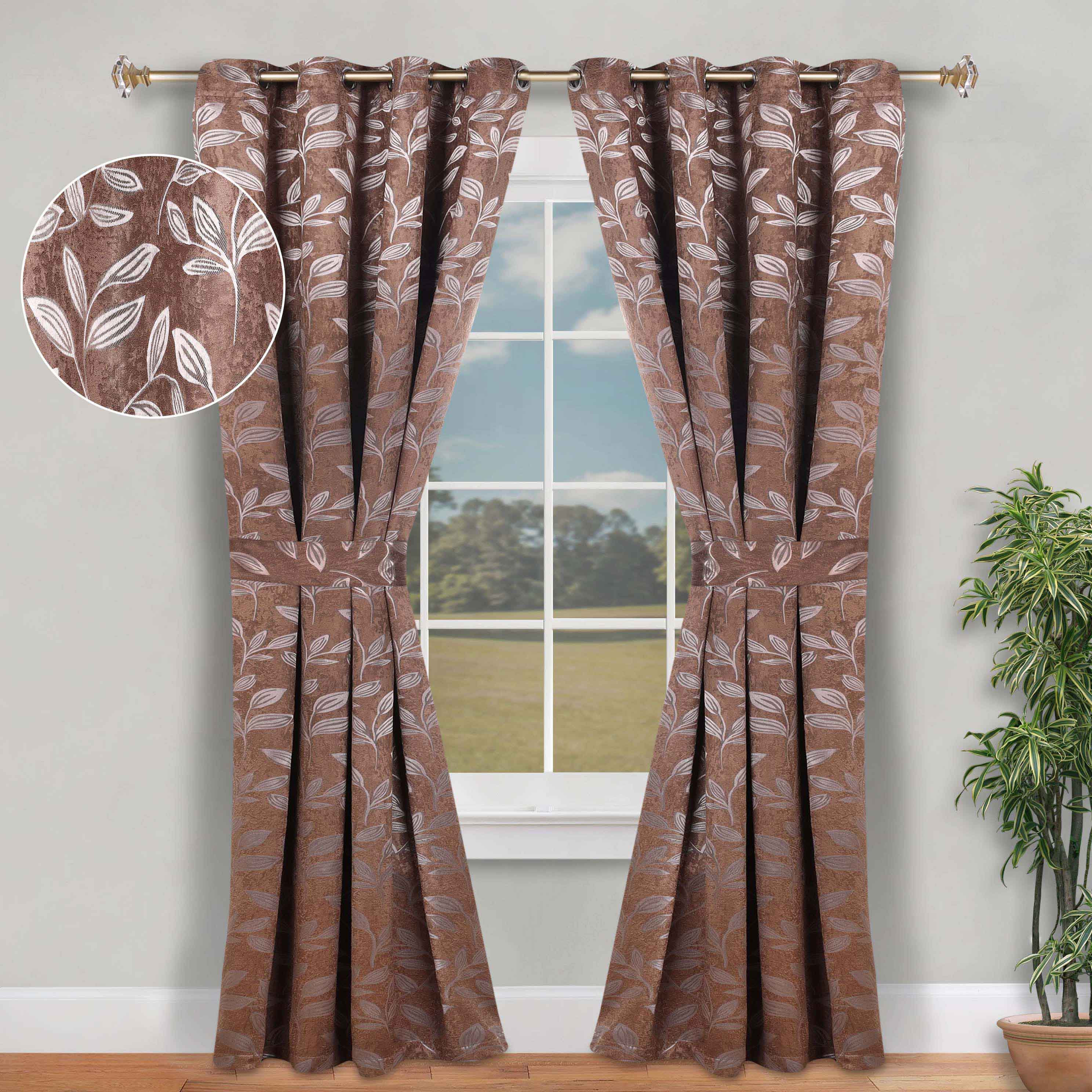 Leaves Room Darkening Washable Blackout Curtain Panels, Set of 2 - Blackout Curtains by Superior