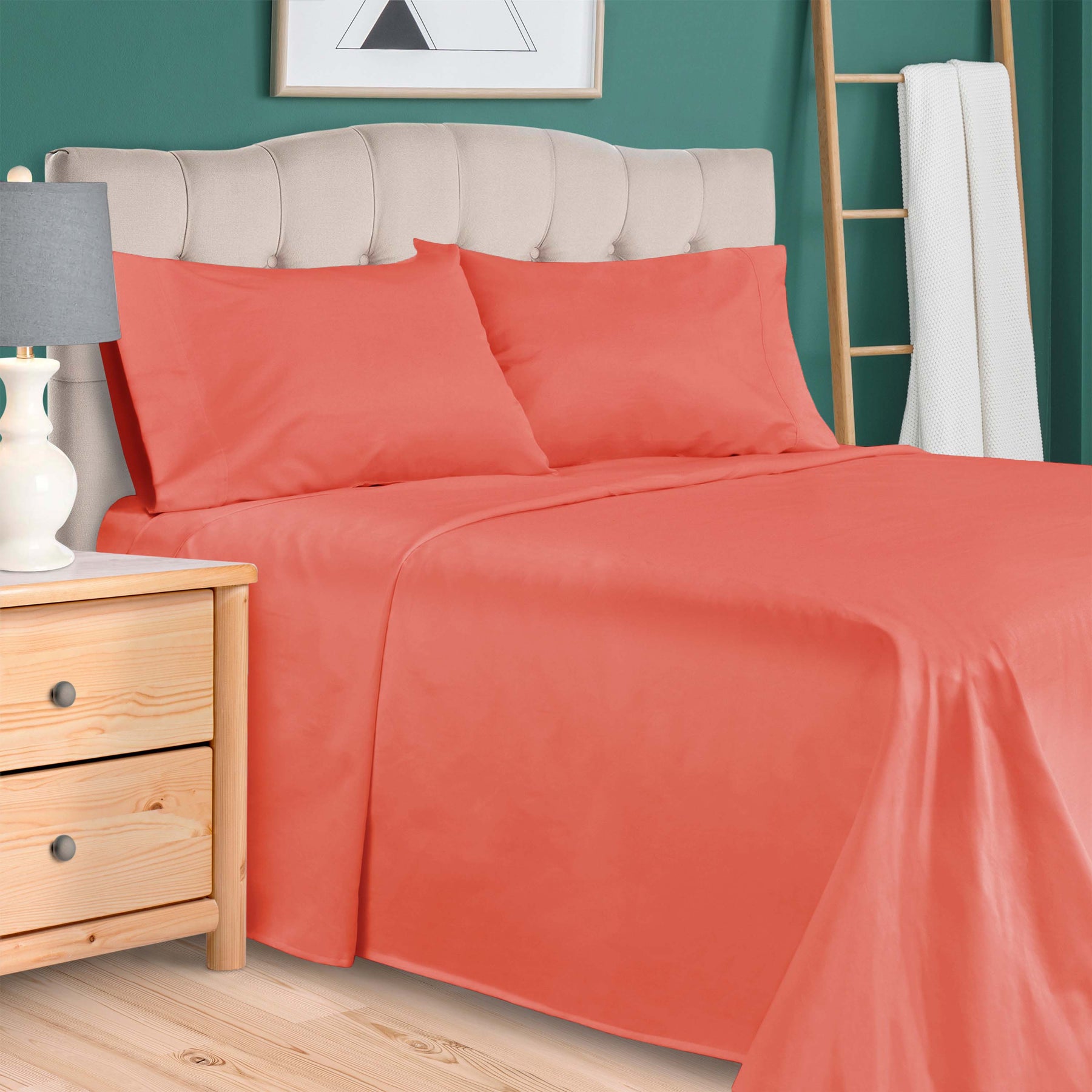 Superior Egyptian Cotton 300 Thread Count Solid Deep Pocket Bed Sheet Set - Coral