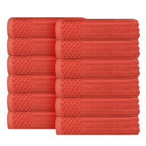 Soho Ribbed Cotton Absorbent Face Towel / Washcloth Set of 12 - Coral