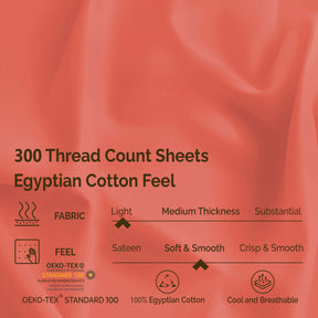 300 Thread Count Egyptian Cotton Solid Deep Pocket Sheet Set - Coral