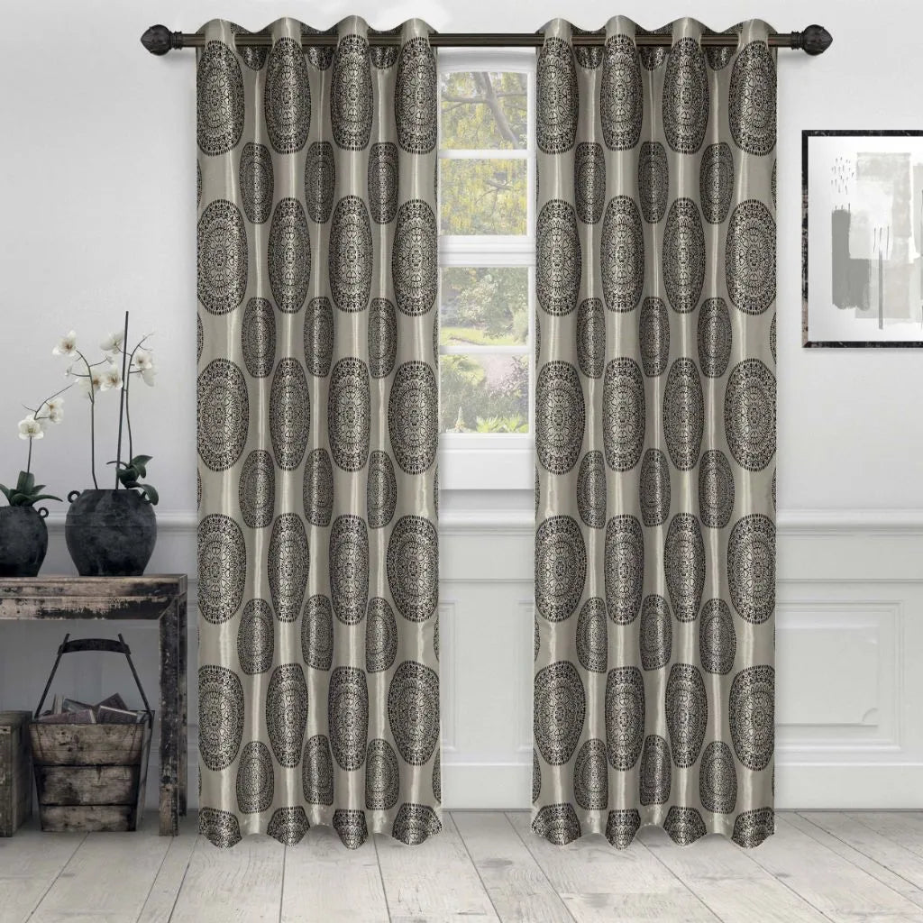 Cordon Jacquard Grommet Floral Medallion Curtain Panel Set - Semi Sheer Curtains by Superior Brand