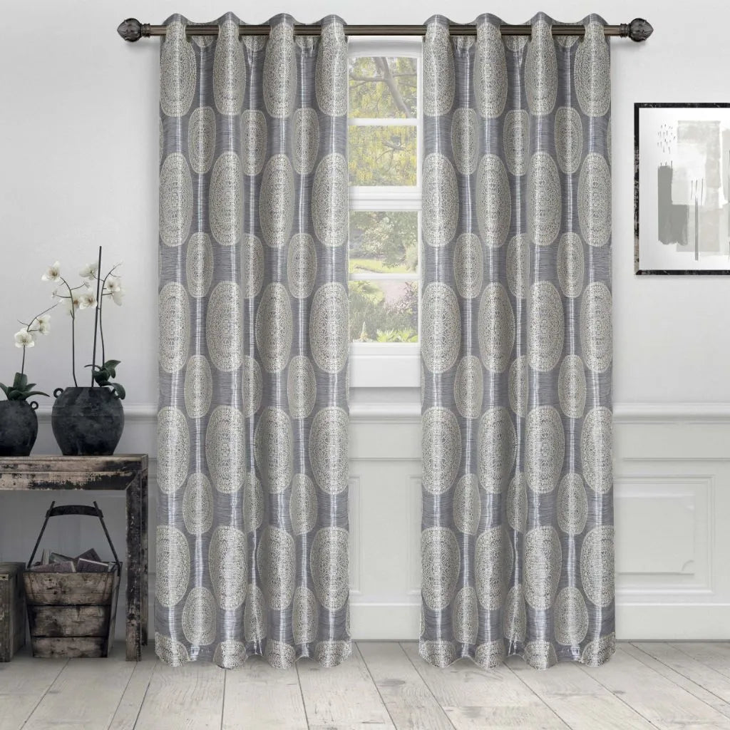 Cordon Jacquard Grommet Floral Medallion Curtain Panel Set - Semi Sheer Curtains by Superior Brand