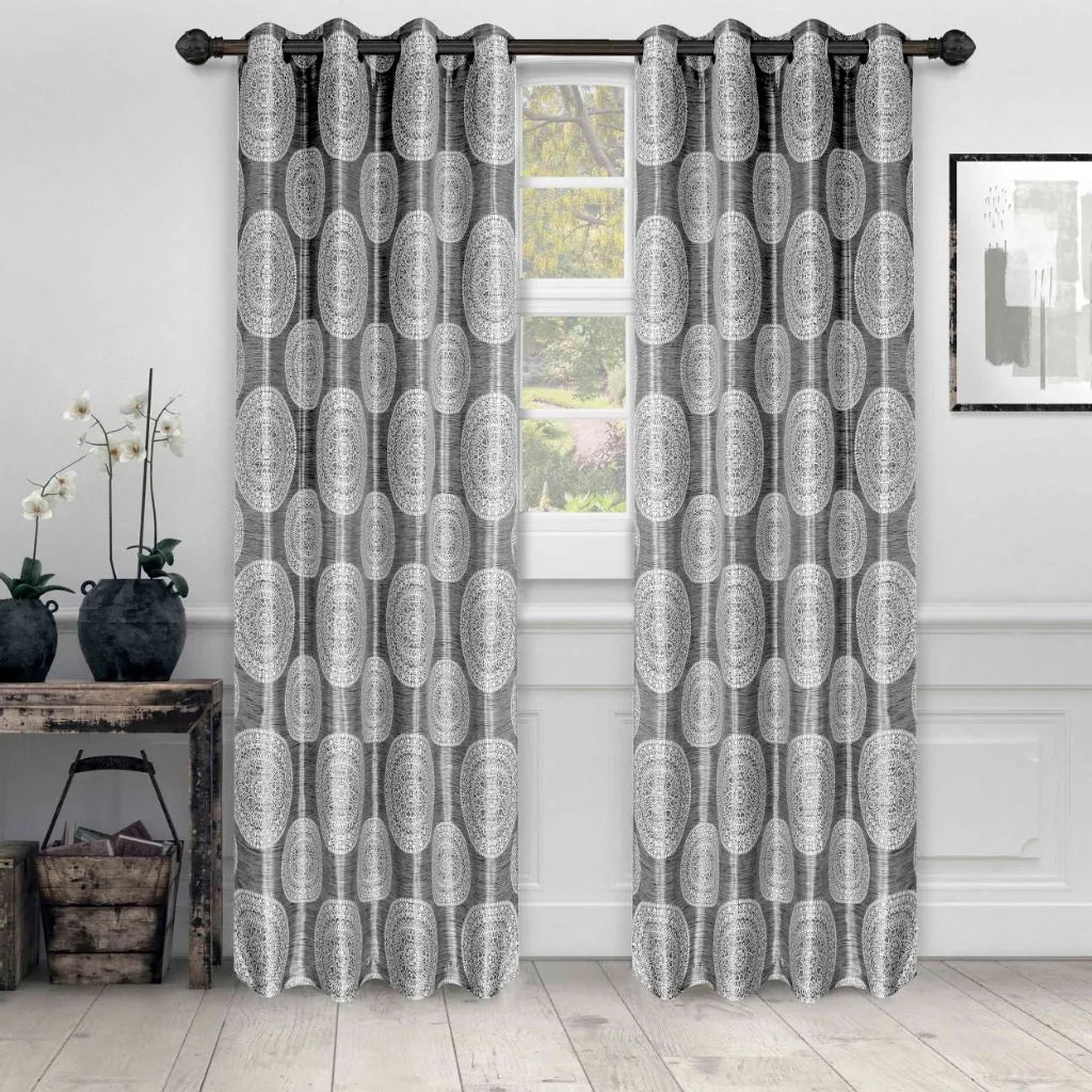 Cordon Jacquard Grommet Floral Medallion Curtain Panel Set - Semi Sheer Curtains by Superior Brand