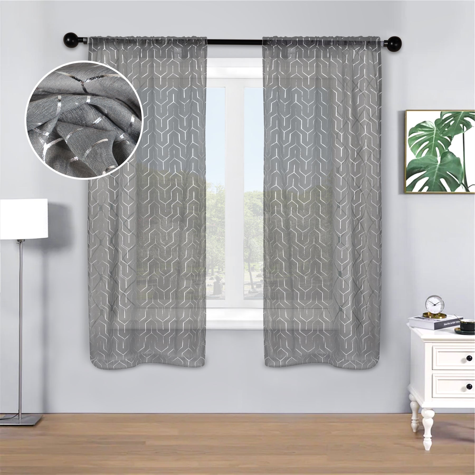 Cormac Printed Sheer Curtain Set of 2 Panels - Grey