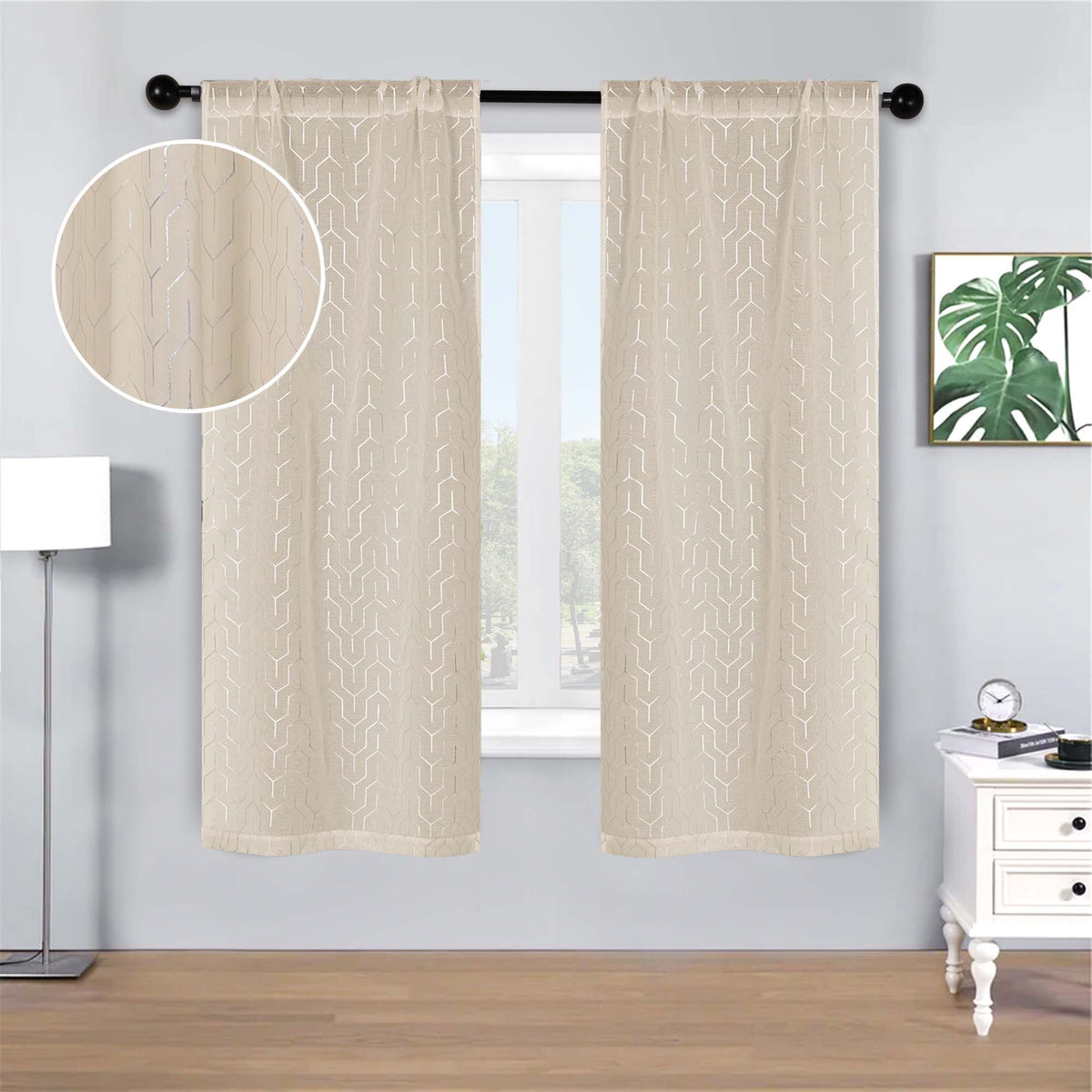 Cormac Printed Sheer Curtain Set of 2 Panels - Ivory