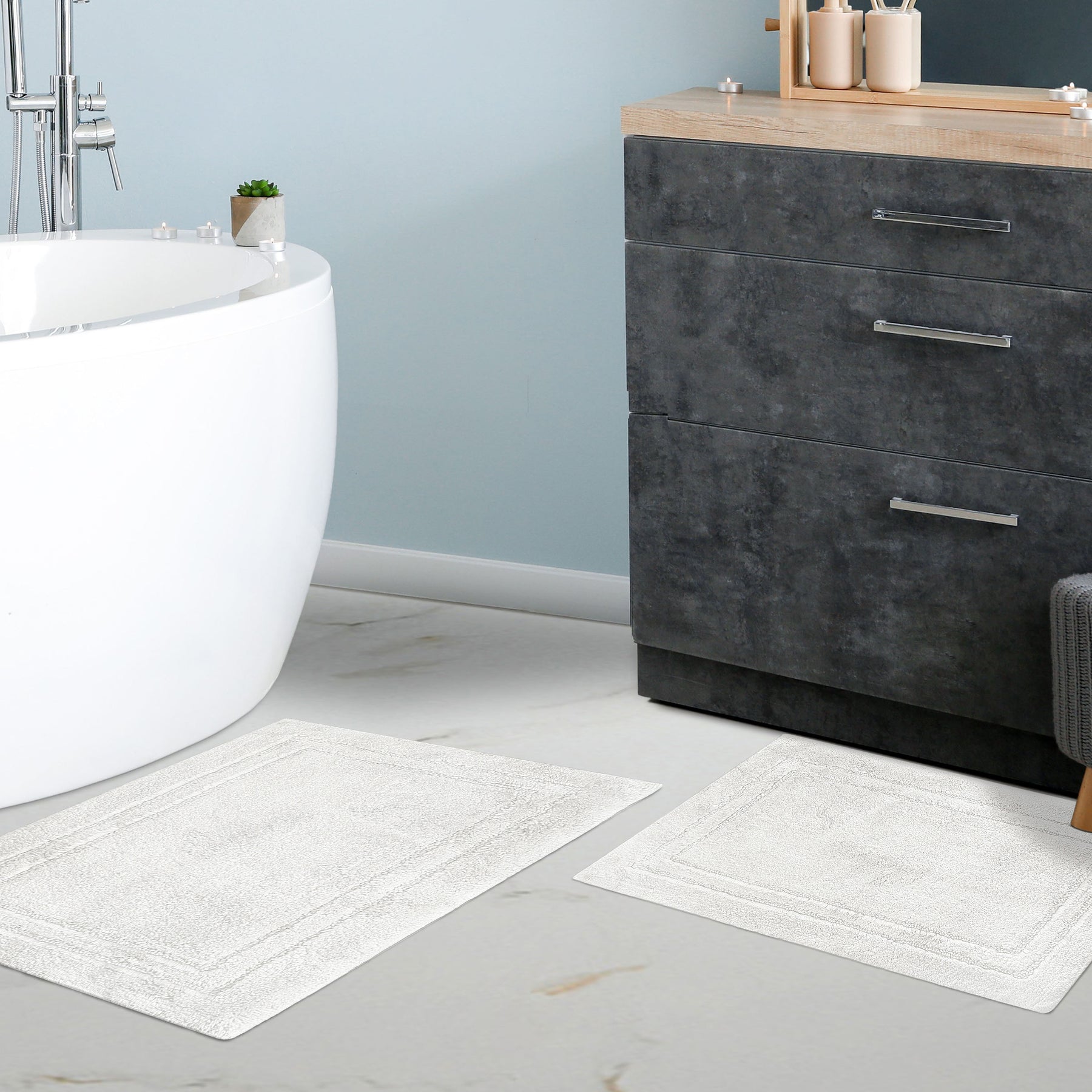 Non Slip Cotton Bath Mat Set Of 2, Soft & Absorbent Bathroom Rugs -  LoftyStyles