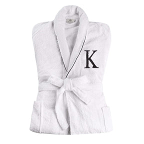 Cotton Adult Unisex Embroidered Fluffy Bathrobe White - Letter K