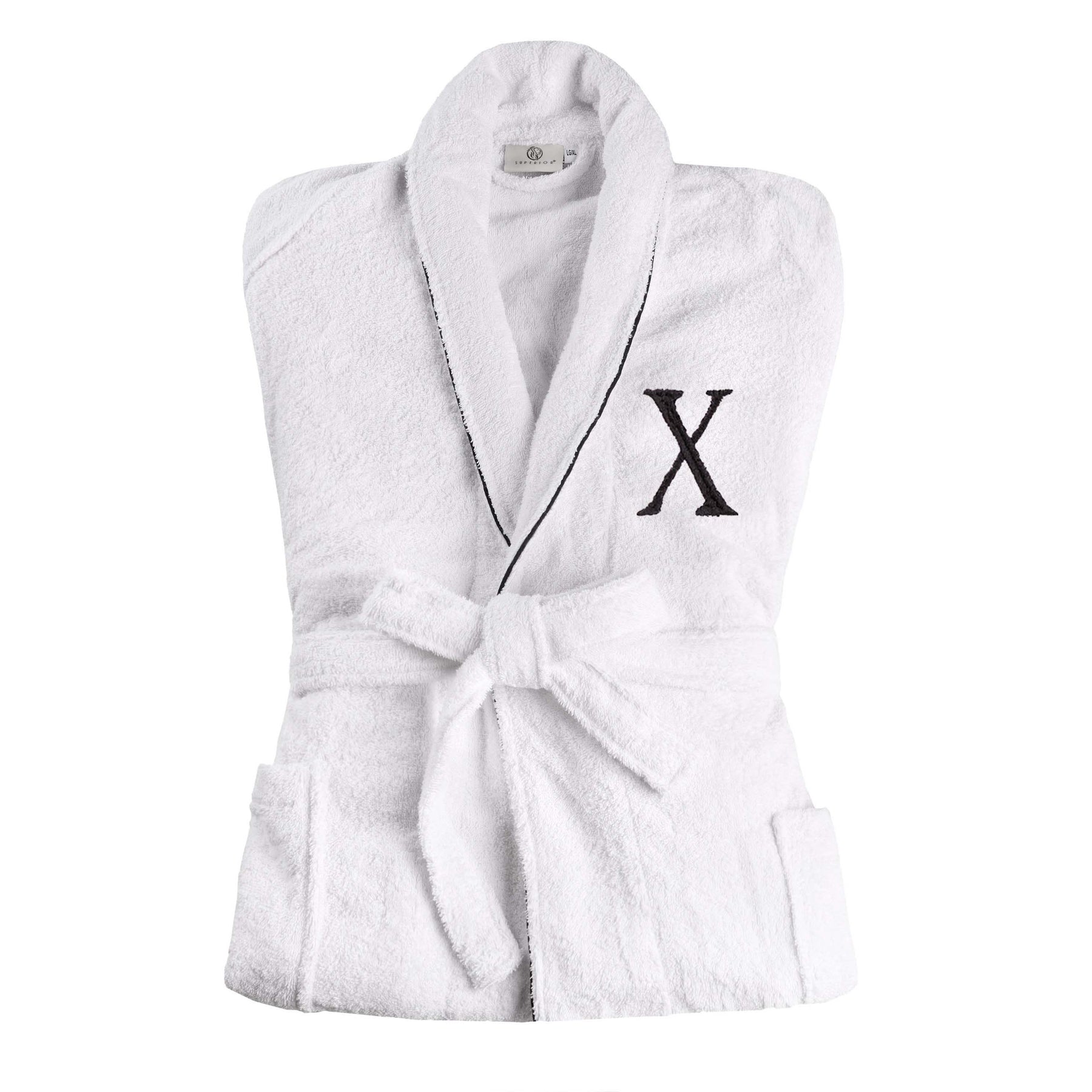 Cotton Adult Unisex Embroidered Fluffy Bathrobe White - Letter X