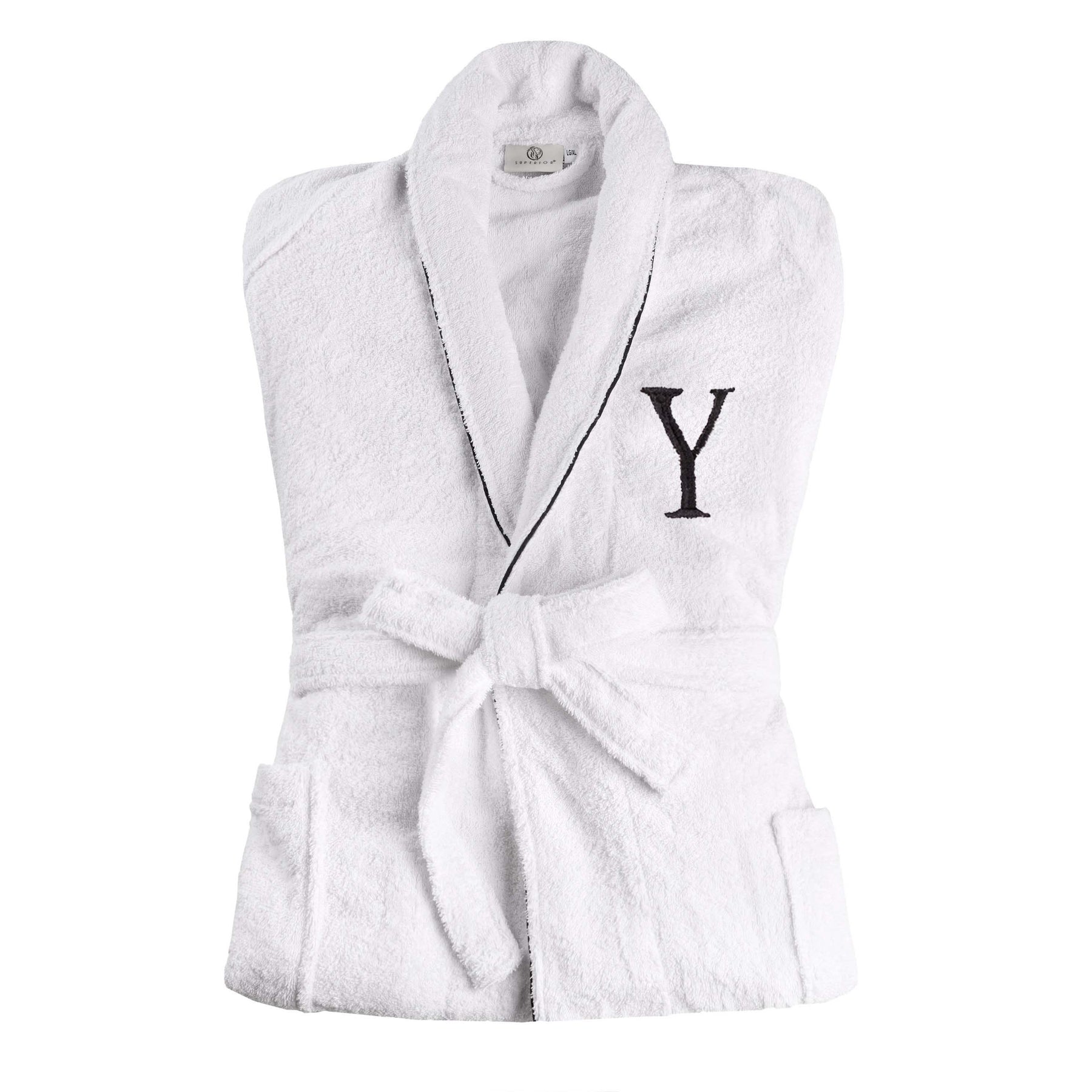 Cotton Adult Unisex Embroidered Fluffy Bathrobe White - Letter Y