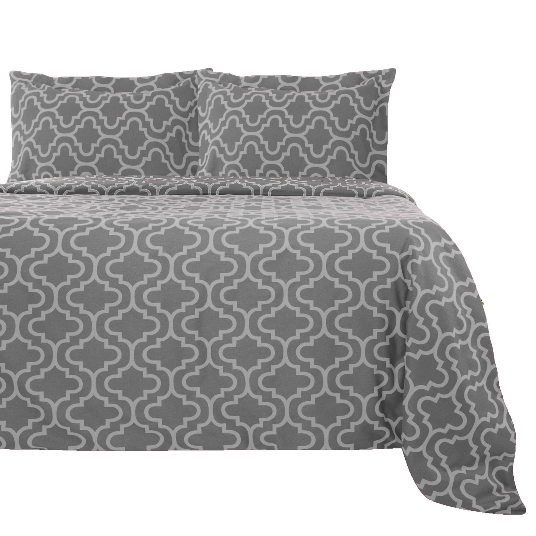 Superior Cotton Flannel Solid or Trellis Heavyweight and Breathable Duvet Cover Set with Button Closure - Grey