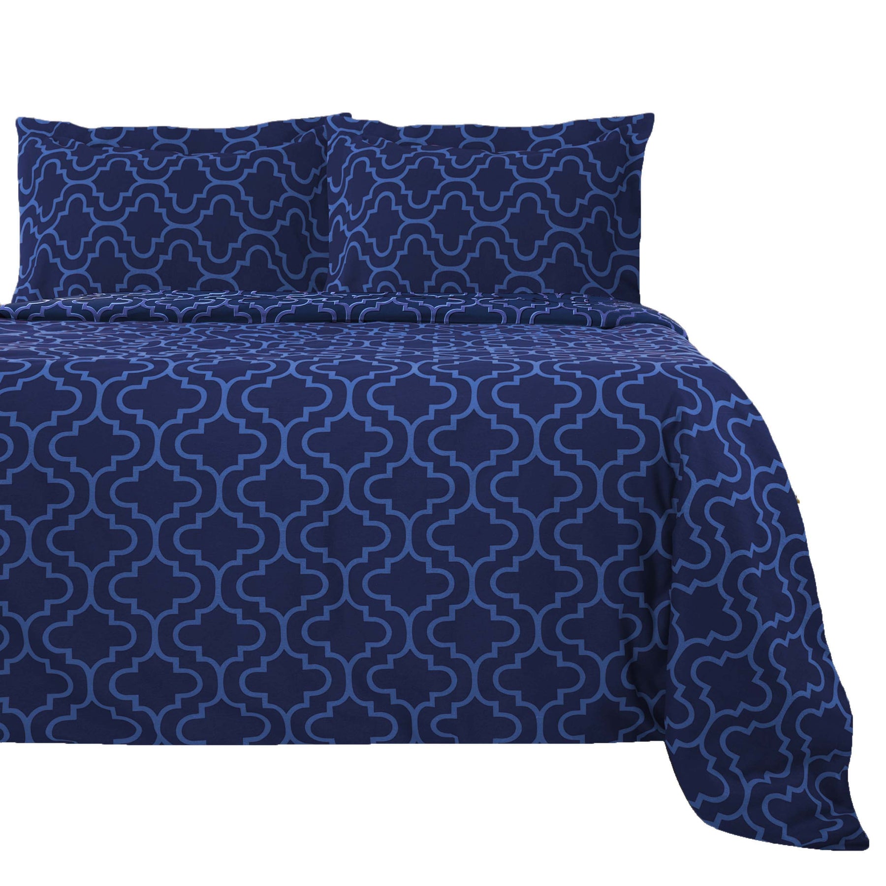 Superior Cotton Flannel Solid or Trellis Heavyweight and Breathable Duvet Cover Set with Button Closure - Navy Blue