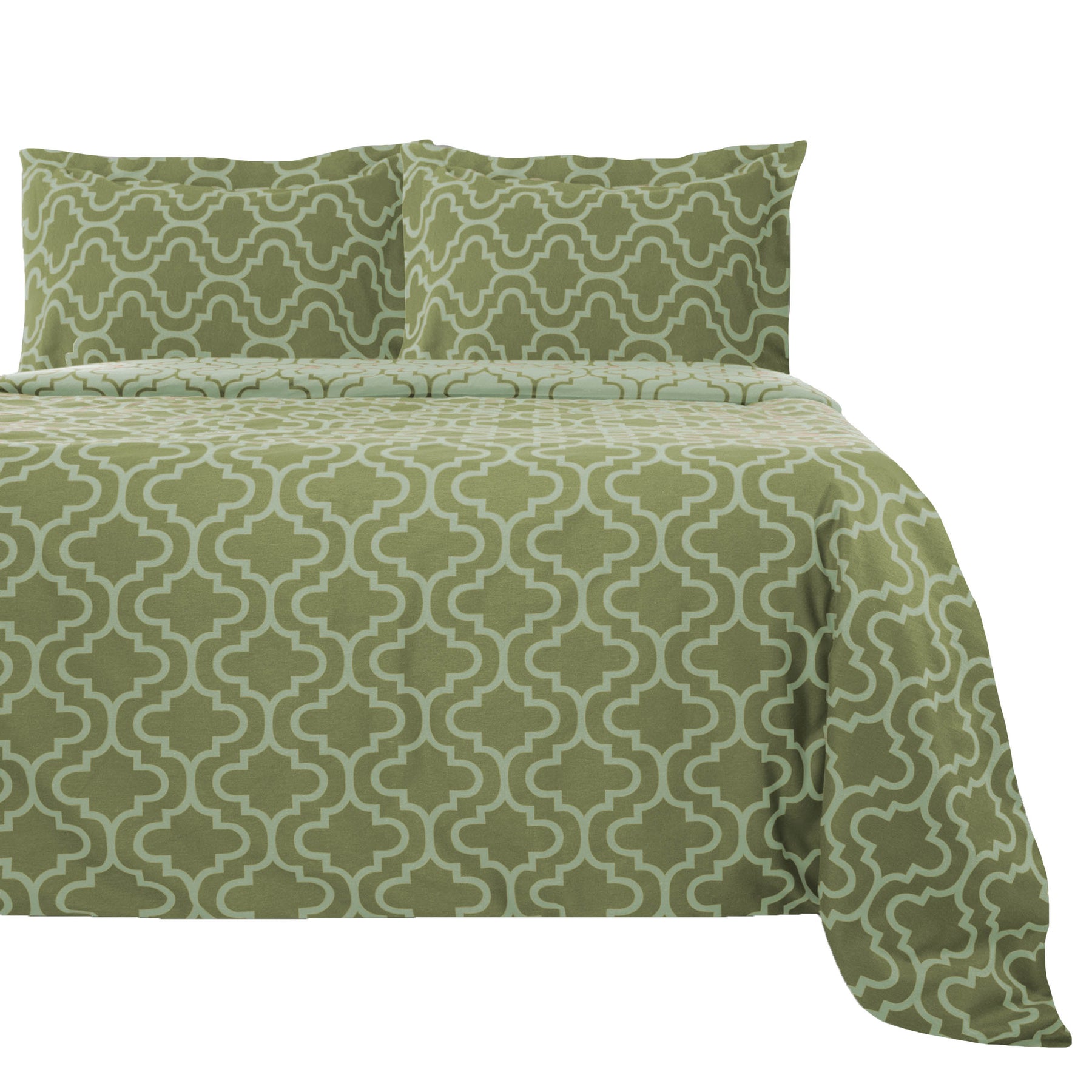 Superior Cotton Flannel Solid or Trellis Heavyweight and Breathable Duvet Cover Set with Button Closure - Sage
